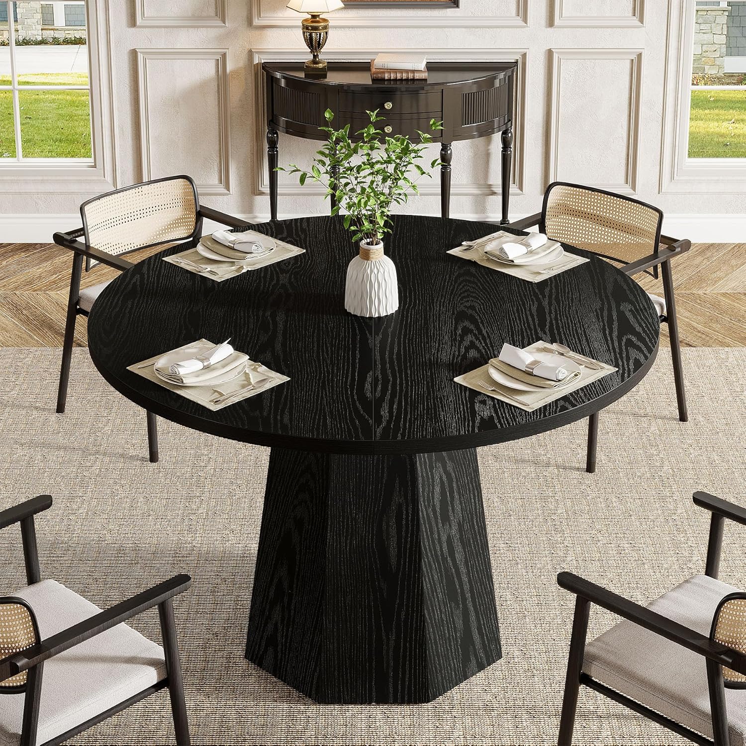 Tribesigns Tavolo da pranzo, 118 cm tavolo da cucina con robusto piedistallo inclinato