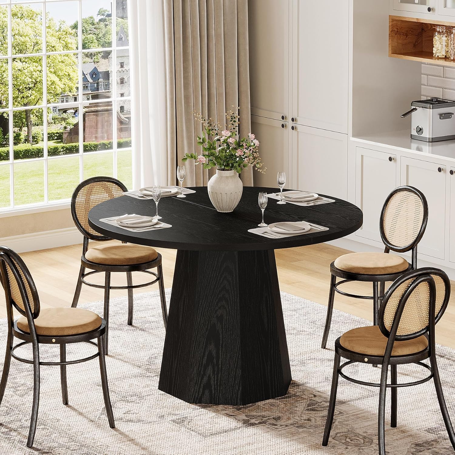 Tribesigns Tavolo da pranzo, 118 cm tavolo da cucina con robusto piedistallo inclinato
