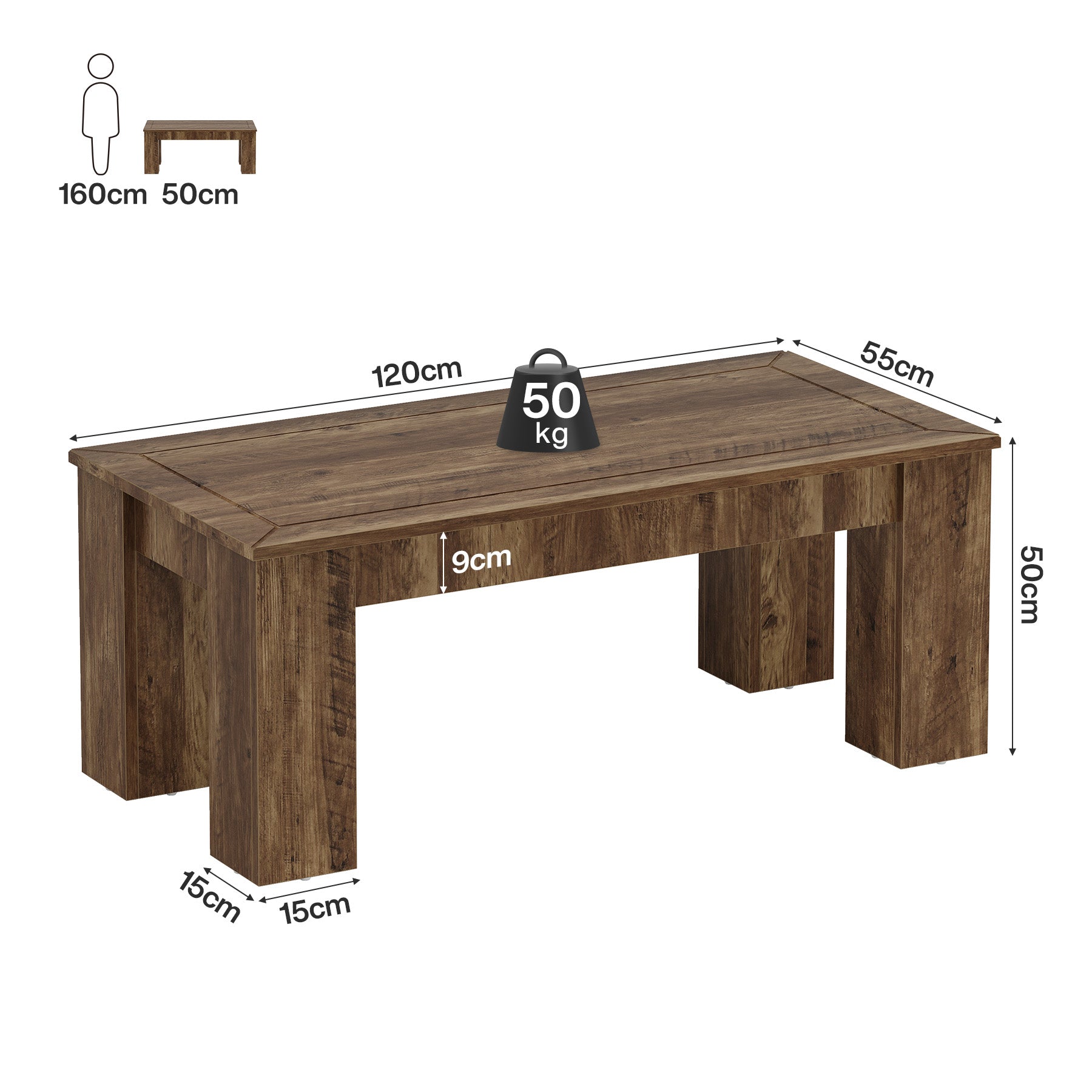 Tribesigns Tavolino da caffè da 120 cm, tavolino da cocktail centrale rettangolare in stile fattoria
