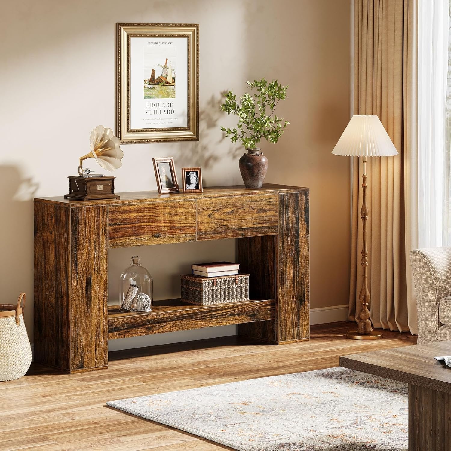 Tribesigns 140 cm Tavolo consolle, tavolino da divano a 2 Piani per Soggiorno