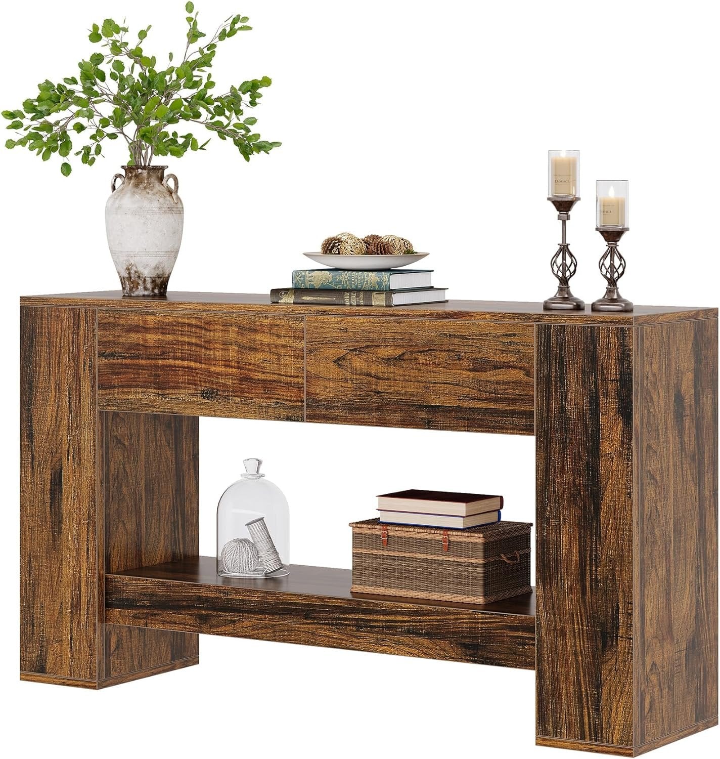 Tribesigns 140 cm Tavolo consolle, tavolino da divano a 2 Piani per Soggiorno