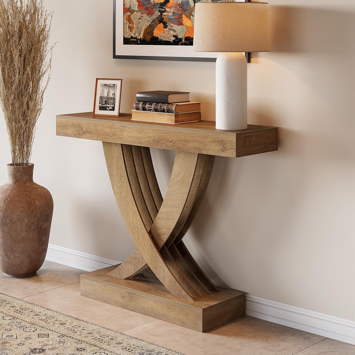 Tribesigns 110 cm Tavolo da consolle,tavolino laterale stretto con base a X