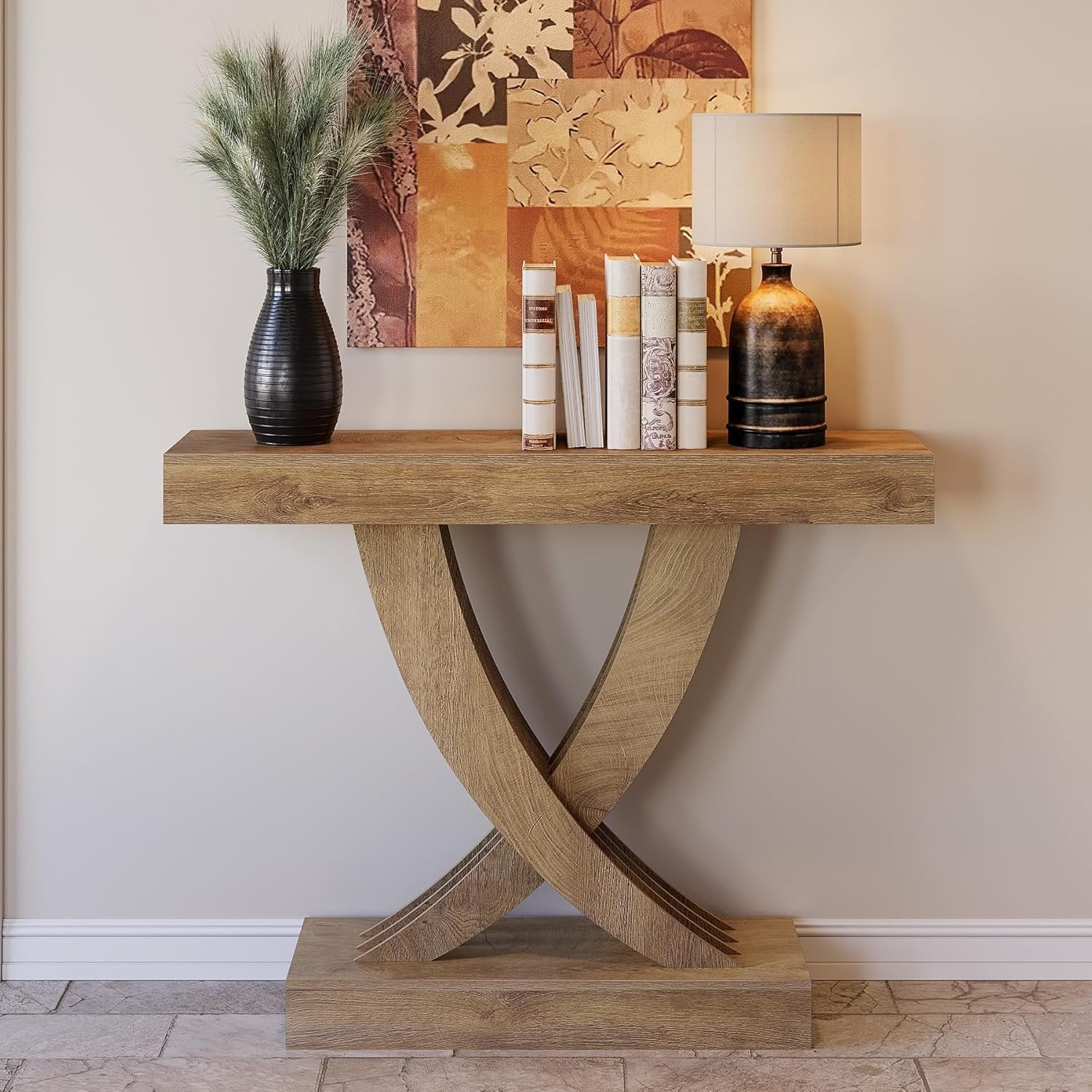 Tribesigns 110 cm Tavolo da consolle,tavolino laterale stretto con base a X
