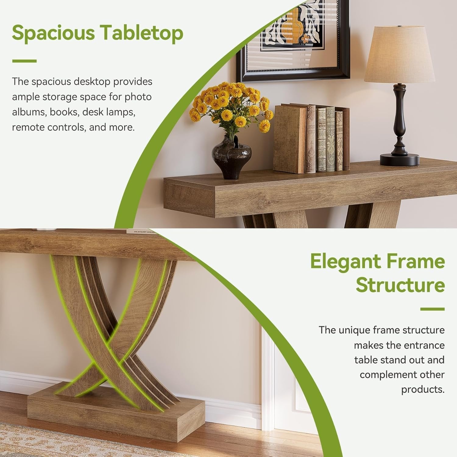 Tribesigns 110 cm Tavolo da consolle,tavolino laterale stretto con base a X