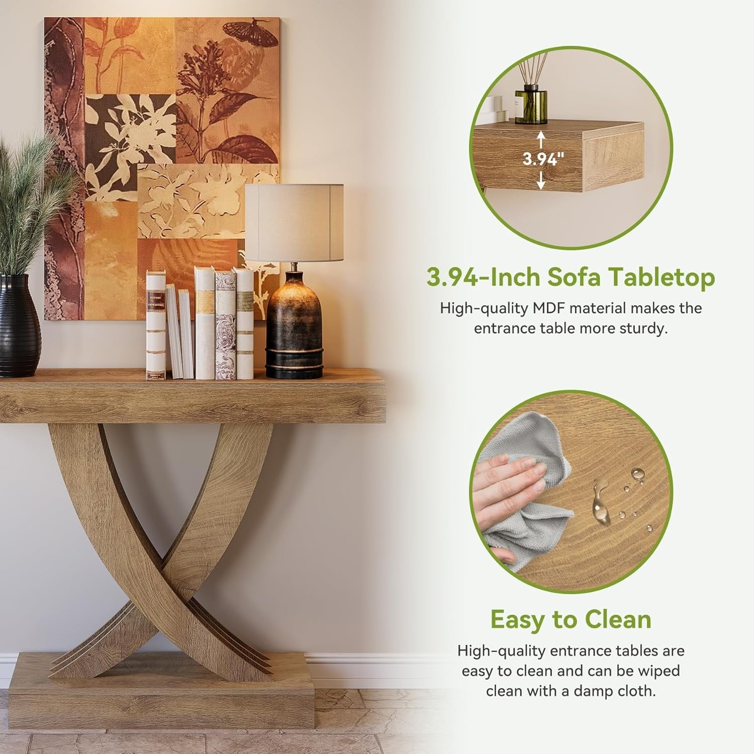 Tribesigns 110 cm Tavolo da consolle,tavolino laterale stretto con base a X