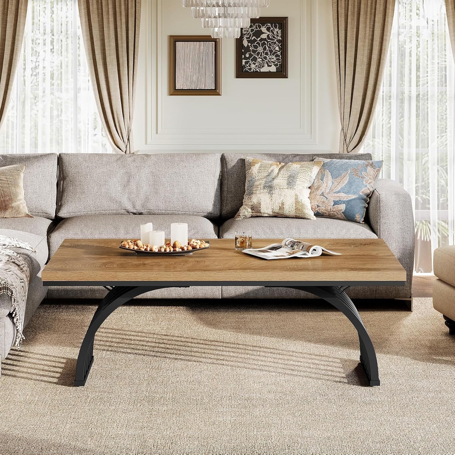 Tribesigns 120 cm Tavolino da caffè, moderno tavolo da tè con gambe in metallo