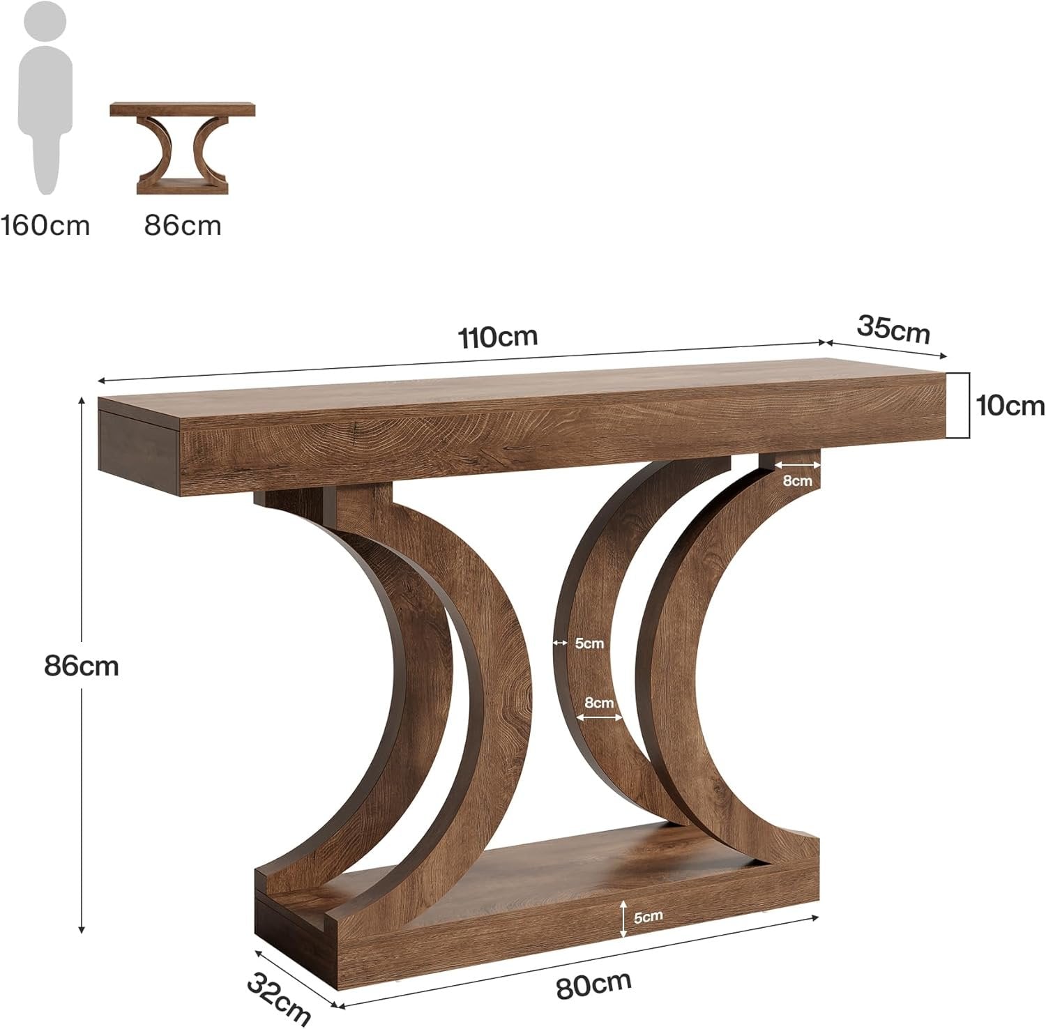 Tribesigns Tavolo Consolle da 110 cm, tavolo da divano con gambe curve per soggiorno