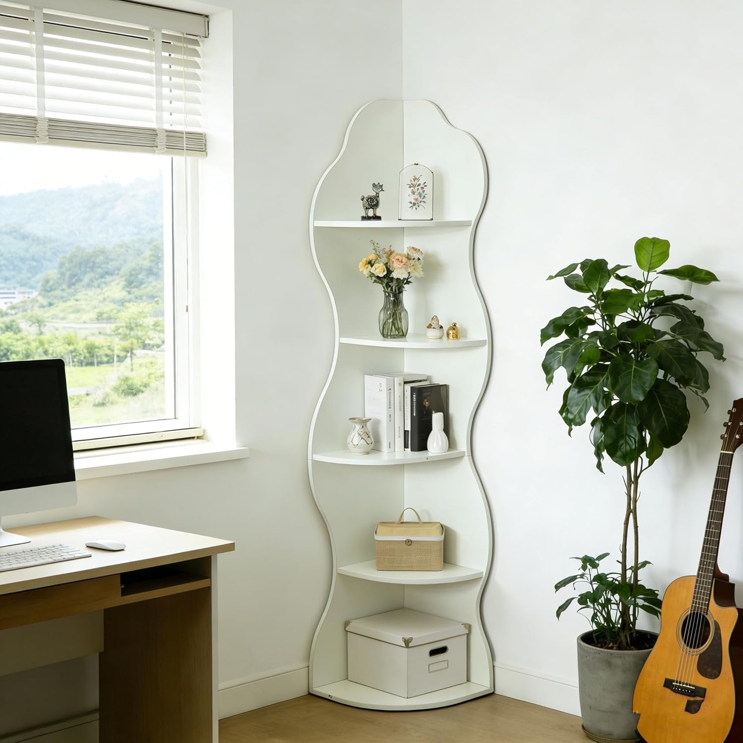 Tribesigns Libreria angolare de 175 cm, scaffale per piante a 5 ripiani per soggiorno