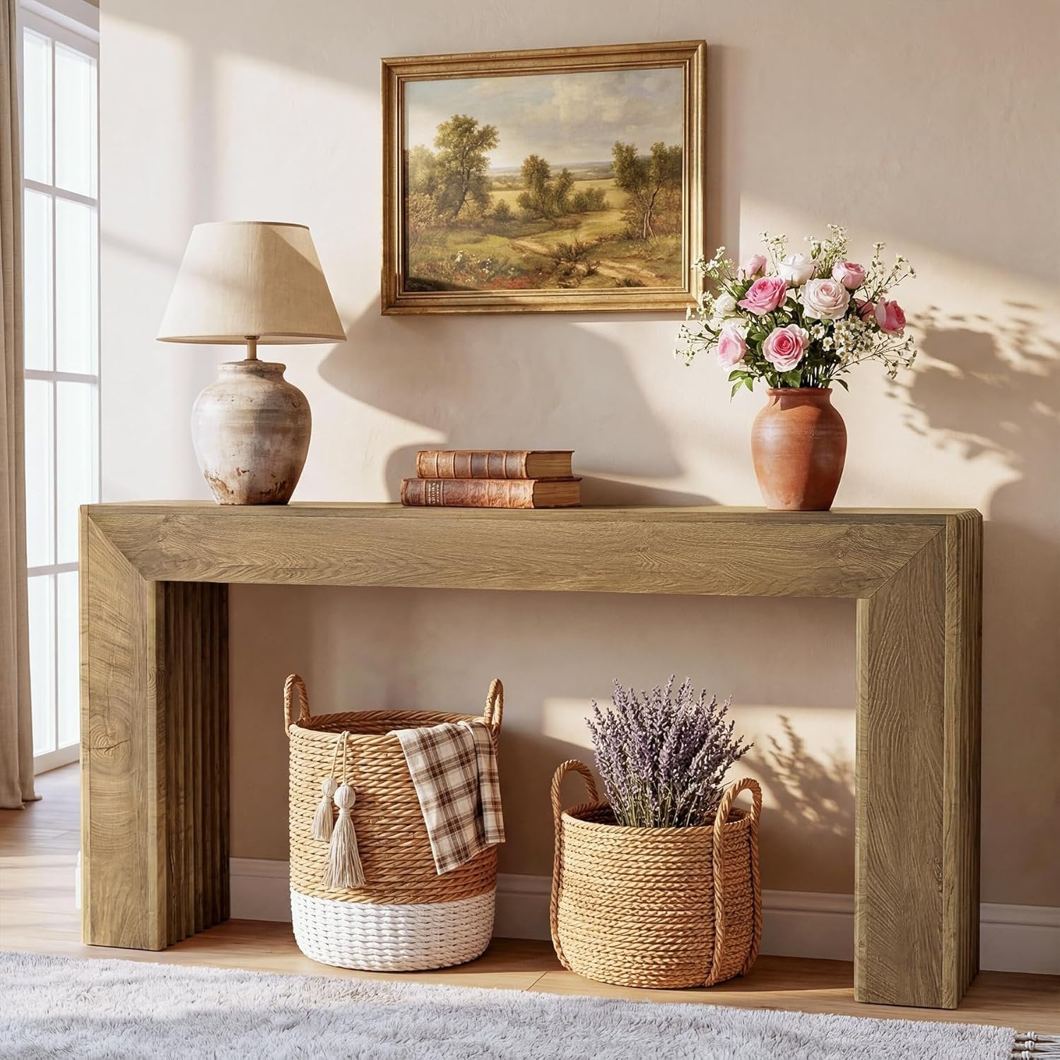 Tribesigns Tavolo Console da 160 cm, Consolle Ingresso con Gambe a Colonna Romana
