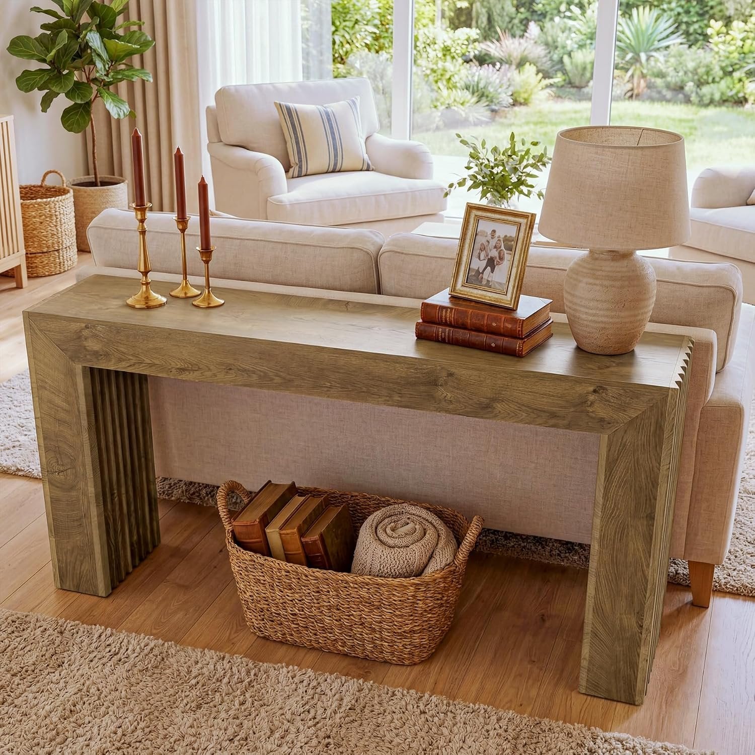 Tribesigns Tavolo Console da 160 cm, Consolle Ingresso con Gambe a Colonna Romana