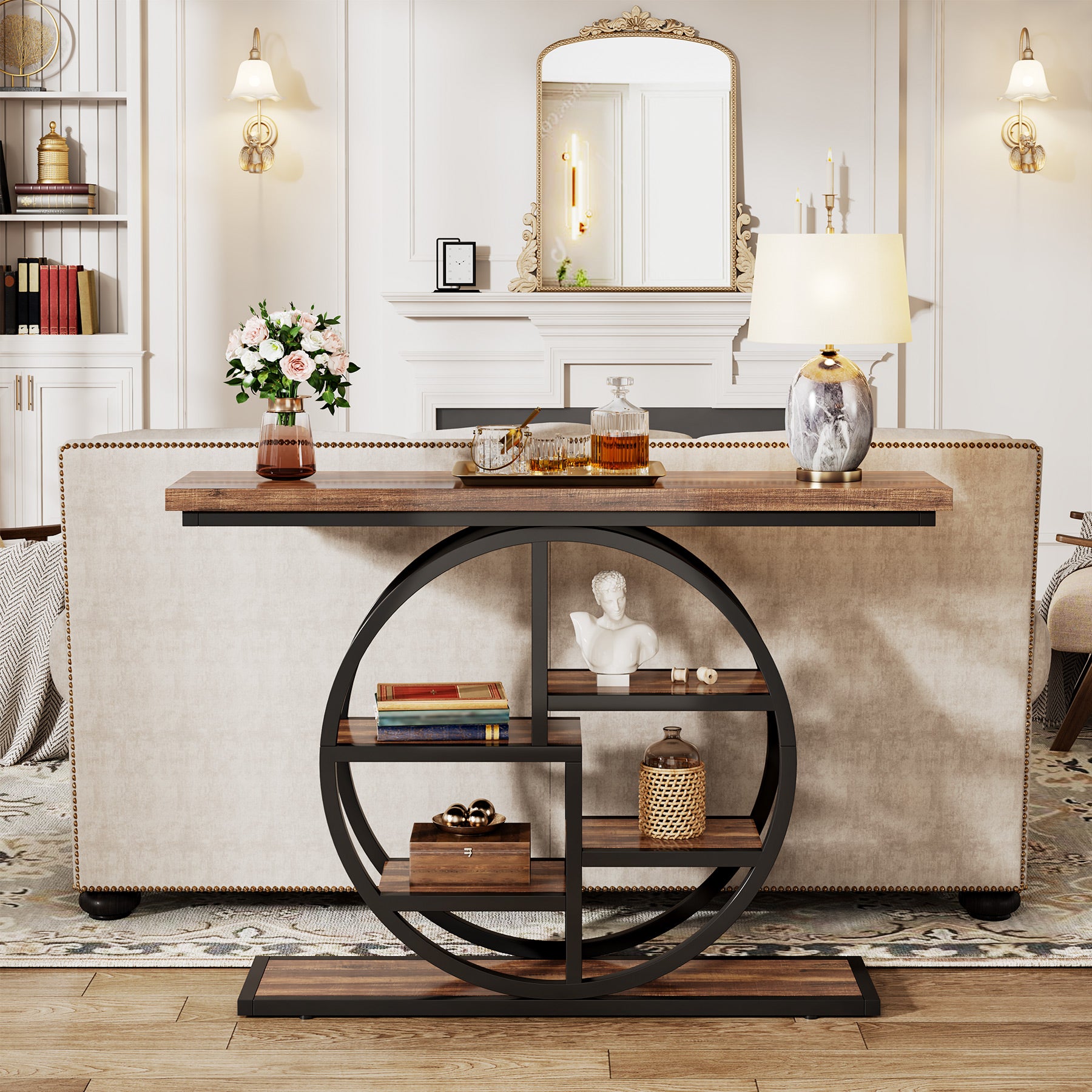 Tribesigns 105 cm tavolo consolle, tavolo divano stretto a 6 ripiani con ripiani circolari