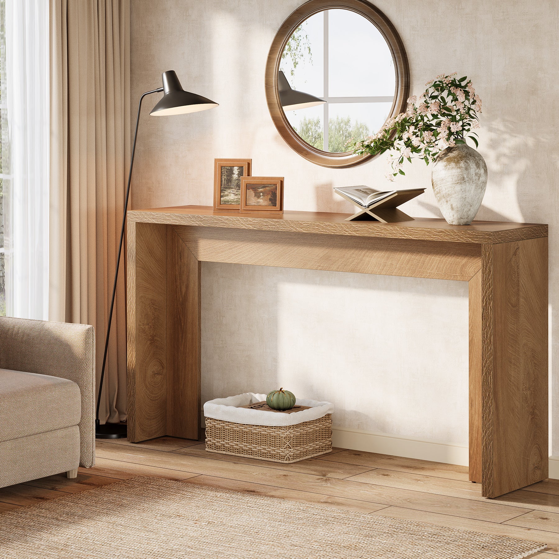 Tribesigns 140 cm Consolle, tavolino da caffè con contenitore