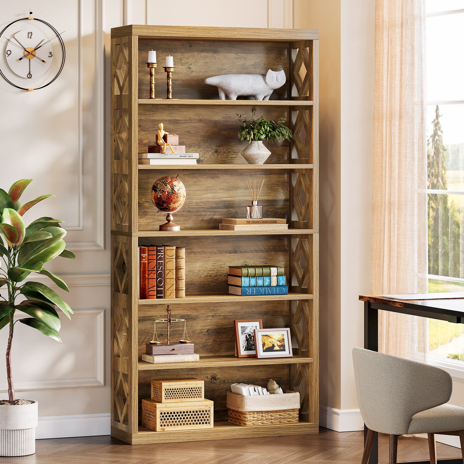 Tribesigns 190 cm Libreria, scaffale a 7 ripiani con ripiano espositivo aperto