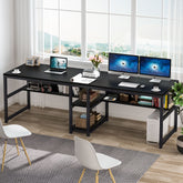 Tribesigns 200 cm Scrivania per due persone, scrivania per computer doppia postazione di lavoro con ripiani 3