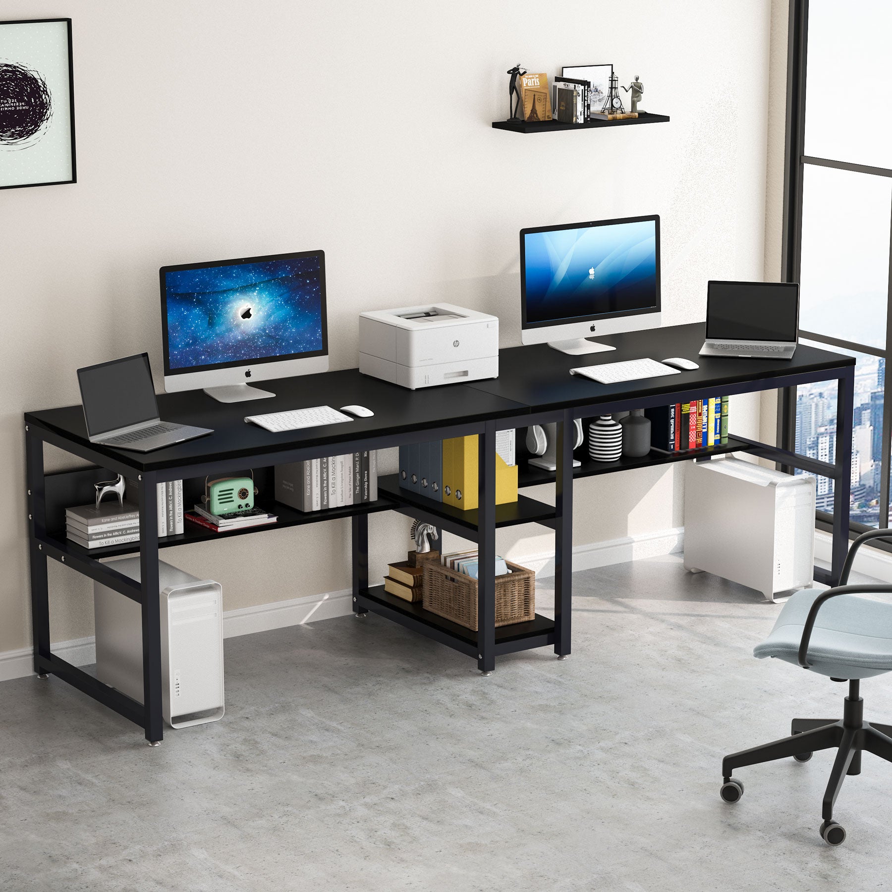 Tribesigns 200 cm Scrivania per due persone, scrivania per computer doppia postazione di lavoro con ripiani