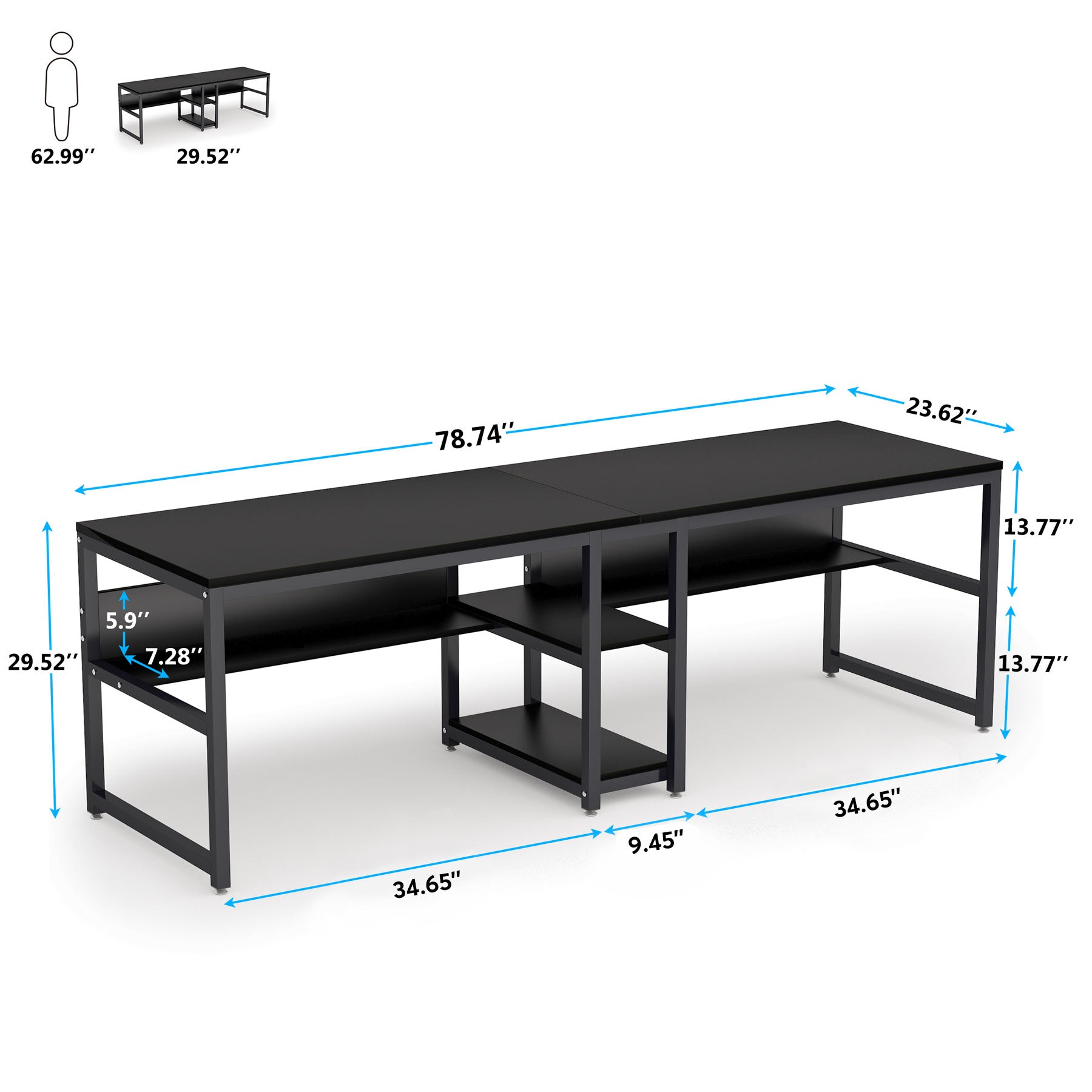Tribesigns 200 cm Scrivania per due persone, scrivania per computer doppia postazione di lavoro con ripiani