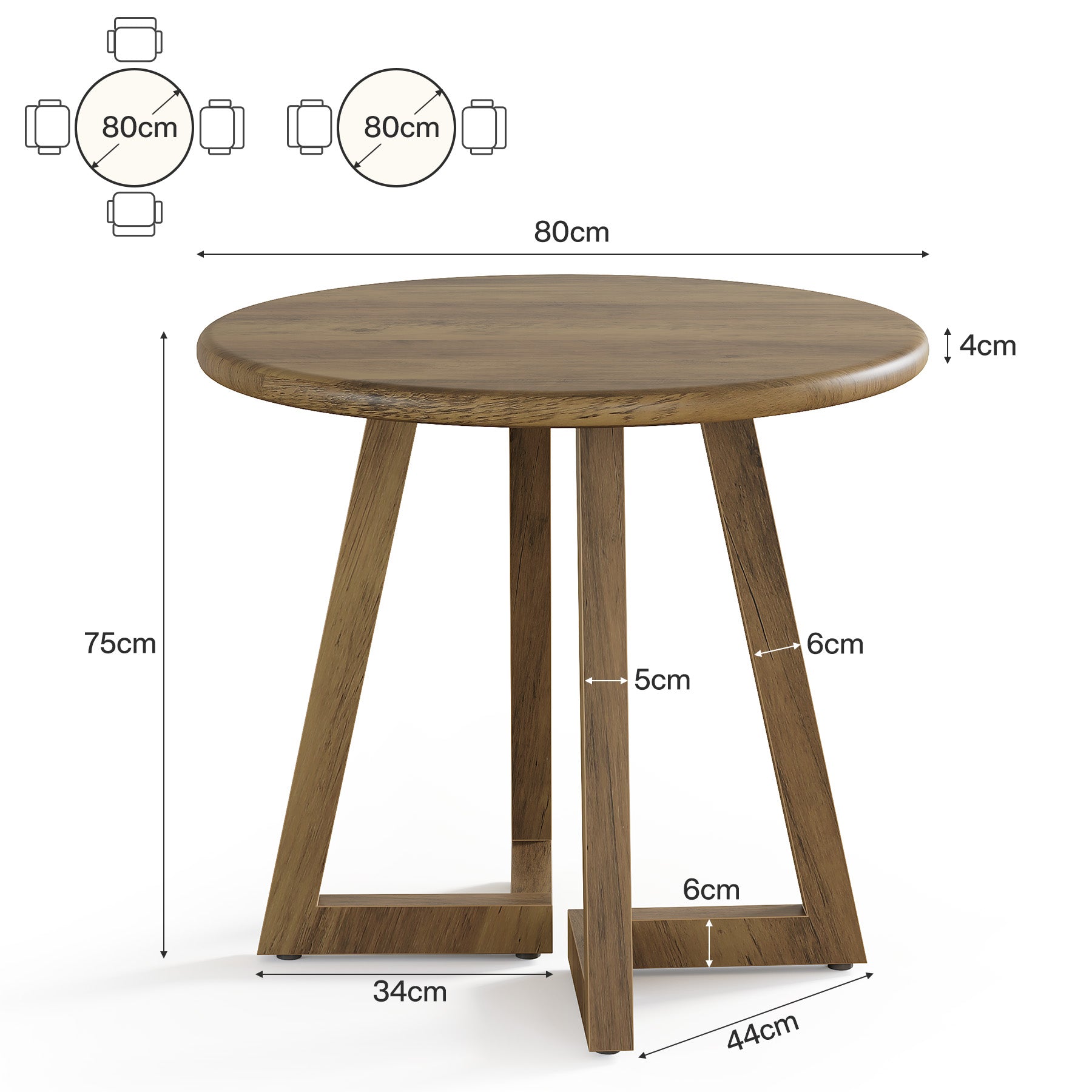 Tribesigns 80 cm Tavolo da pranzo, tavolo da cucina rotondo per 2-4 persone