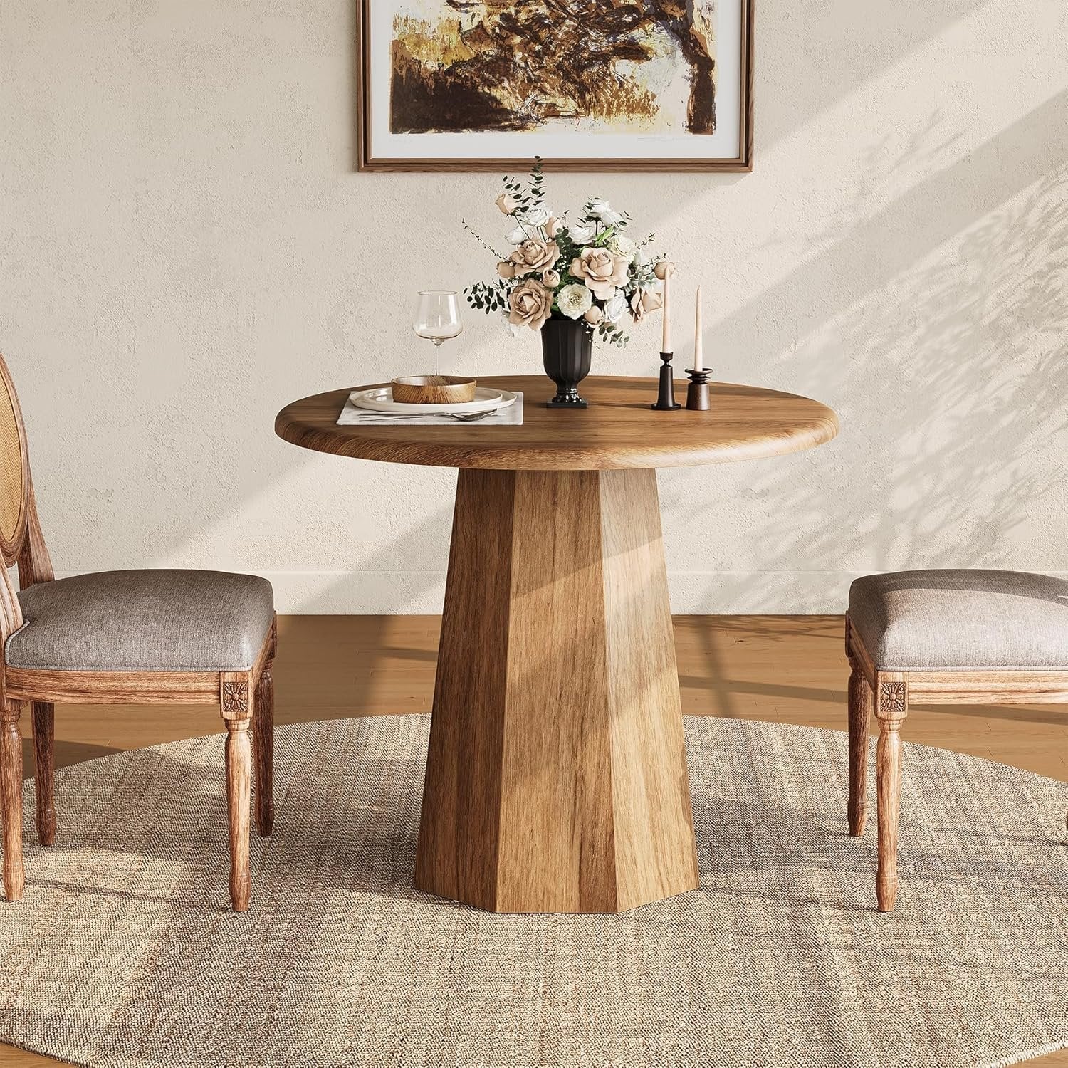 Tribesigns 80 cm tavolo da pranzo, tavolo da cusina rotondo con base ottagonale per 2-4