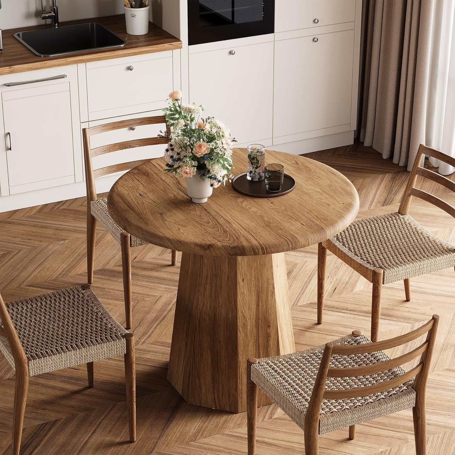 Tribesigns 80 cm tavolo da pranzo, tavolo da cusina rotondo con base ottagonale per 2-4