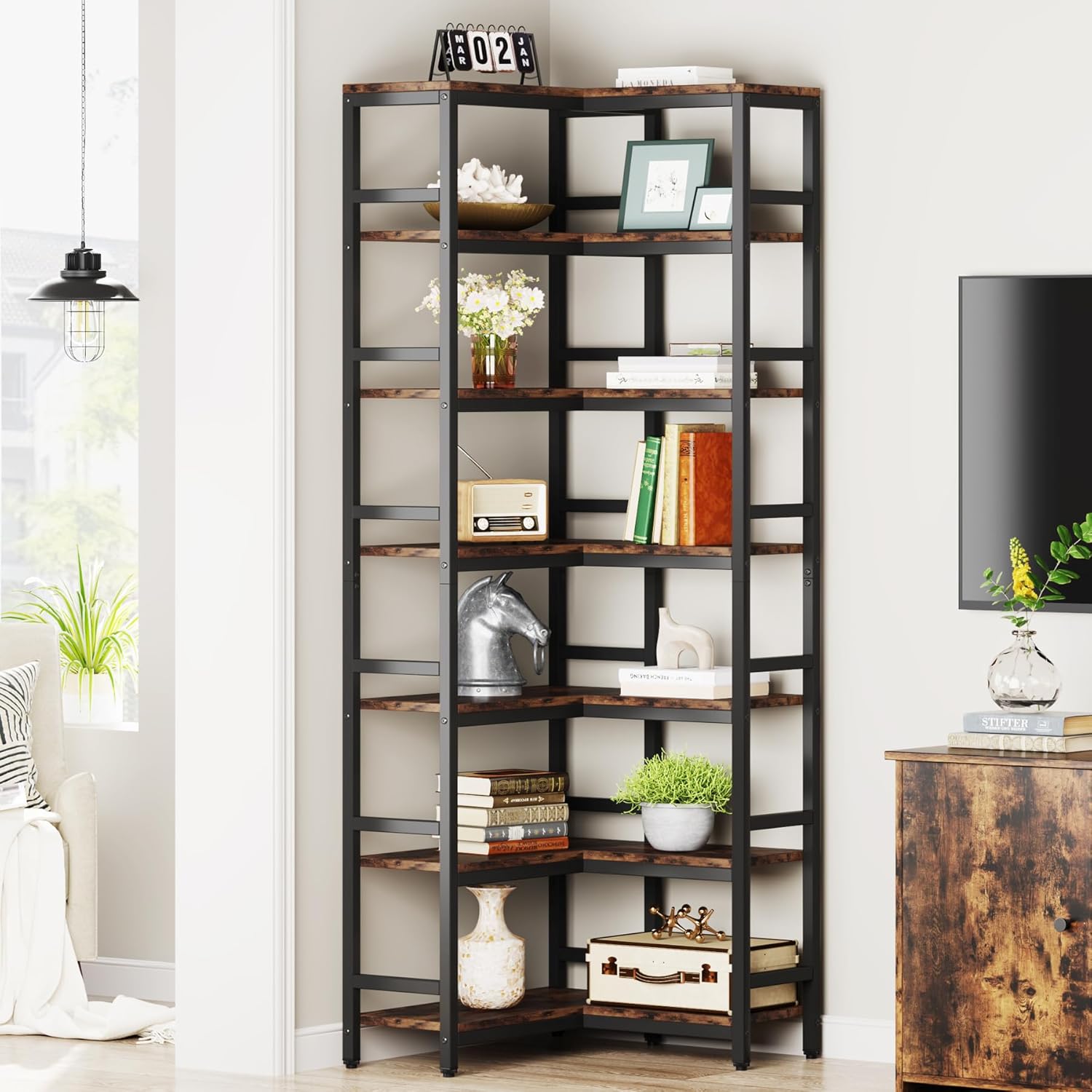 TINKLE WELL Libreria Industriale Con Ante E 2 Ripiani - Mobile A Pavimento In Legno E Truciolare, Marrone Rustico Per Soggiorno E Cucina