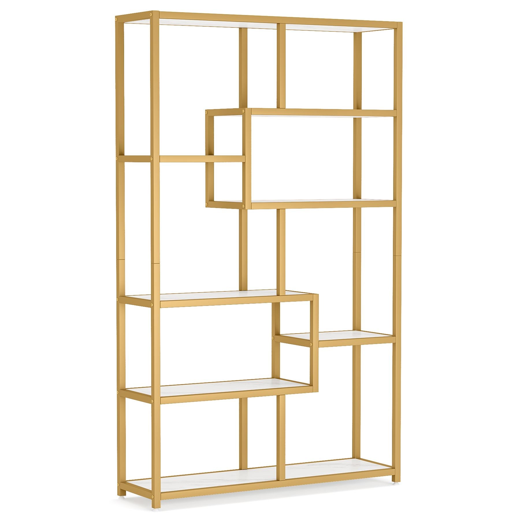 Tribesigns Libreria Scaffale Oro, Scaffale per libri da pavimento a 8 Ripiani Porta Piante