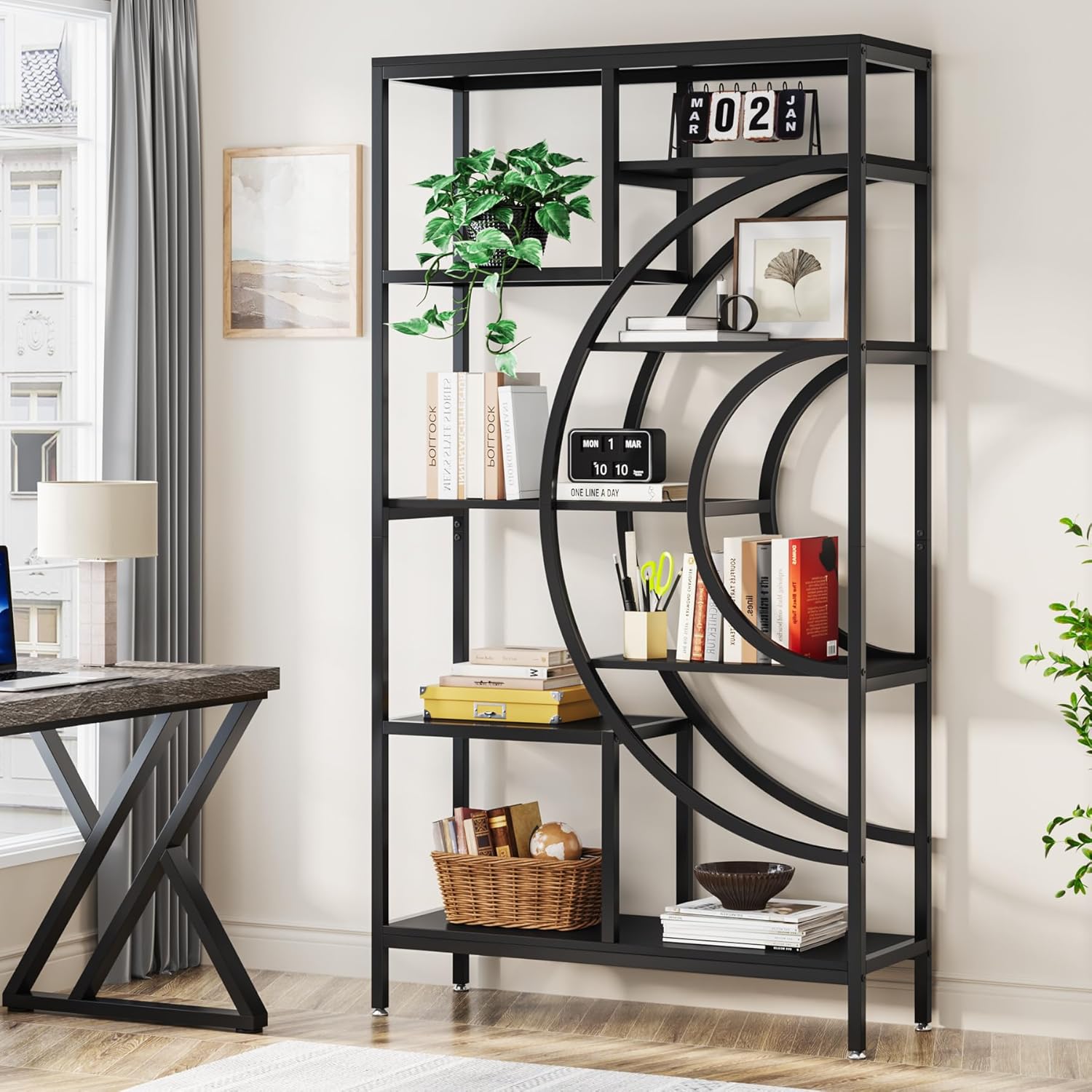 Tribesigns Libreria geometric, Libreria industrial a 8 ripiani Libreria scaffale rustica con struttura in metallo