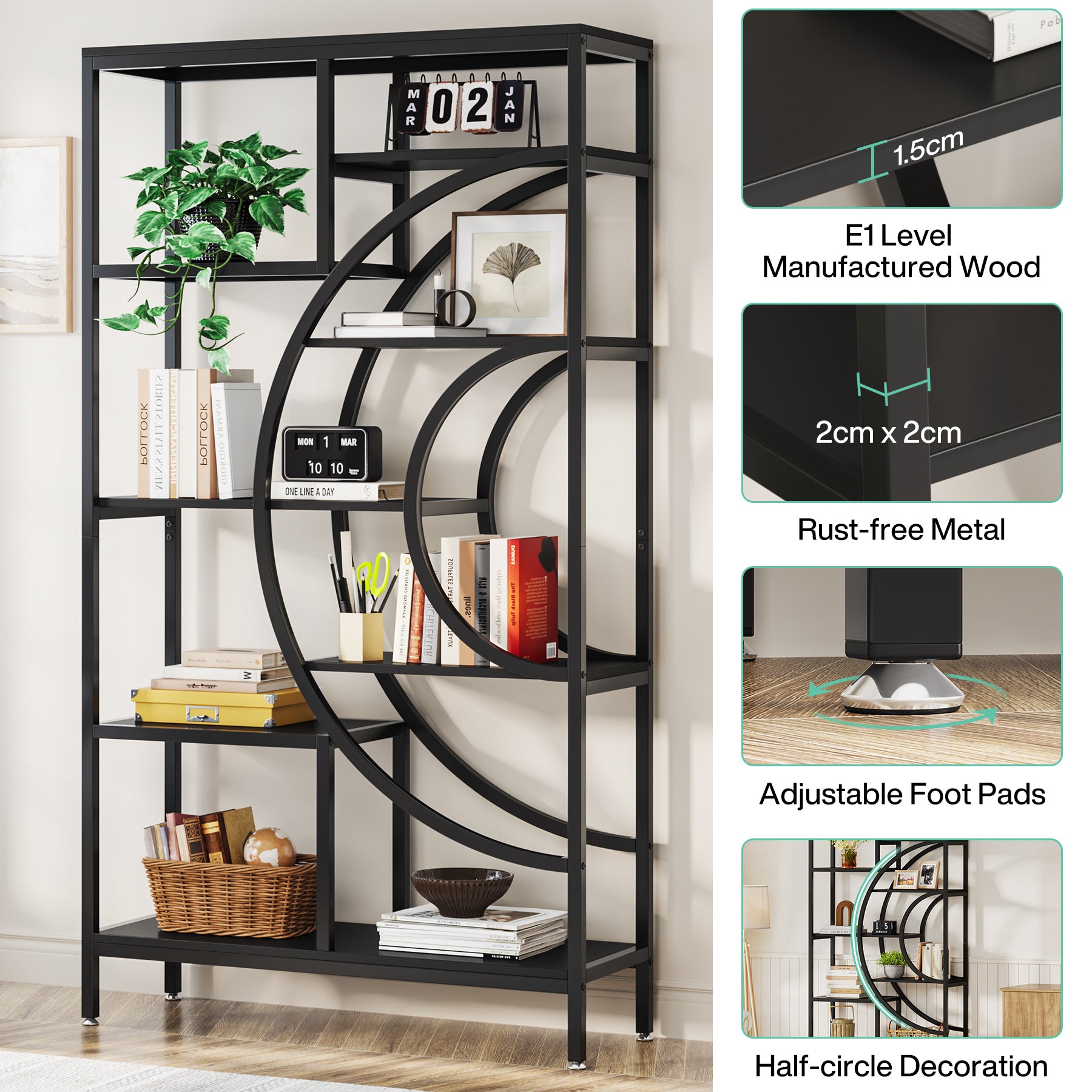 Tribesigns Libreria geometric, Libreria industrial a 8 ripiani Libreria scaffale rustica con struttura in metallo