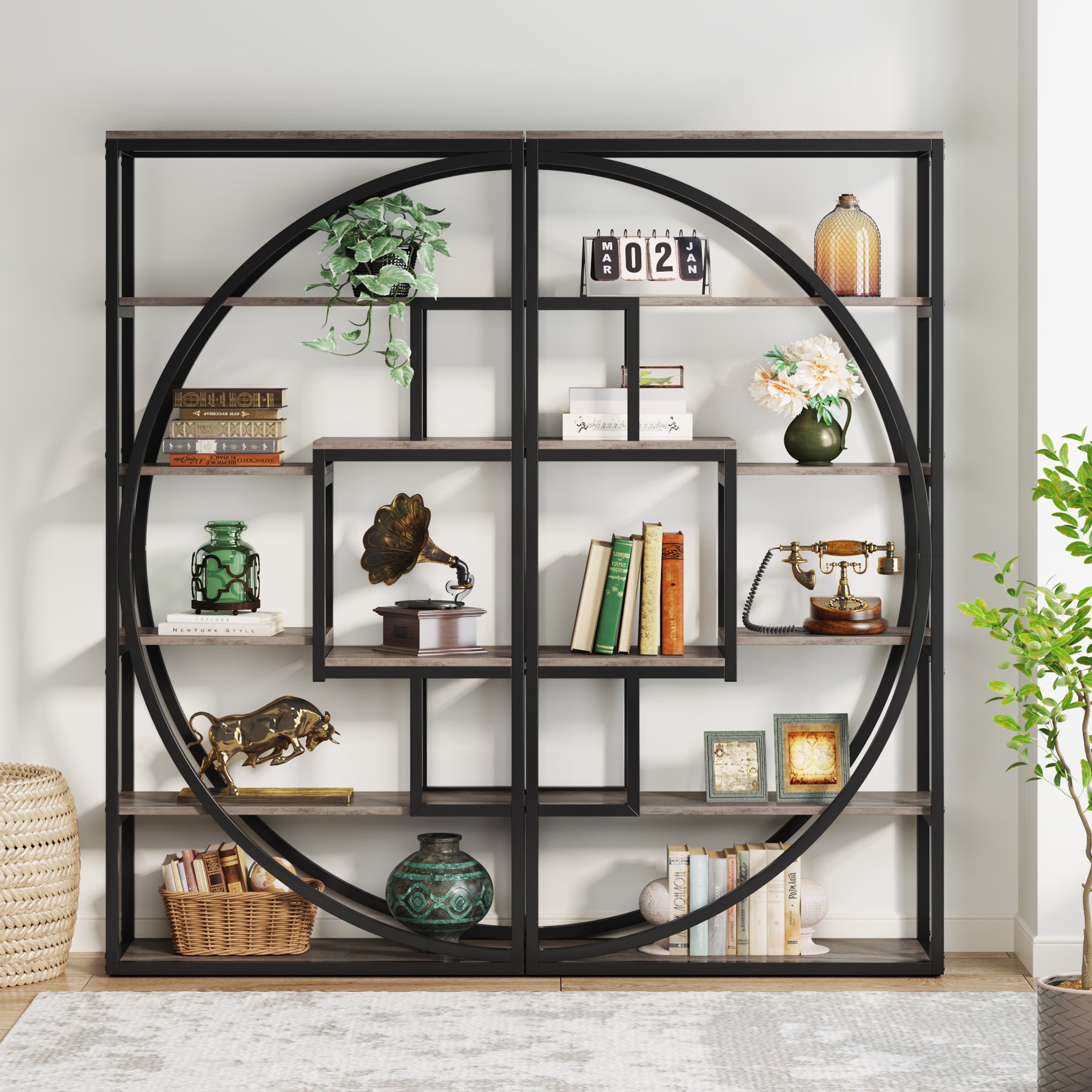 Tribesigns Libreria industriale a 5 ripiani, Altezza 180 cm Con 8 scaffali aperti