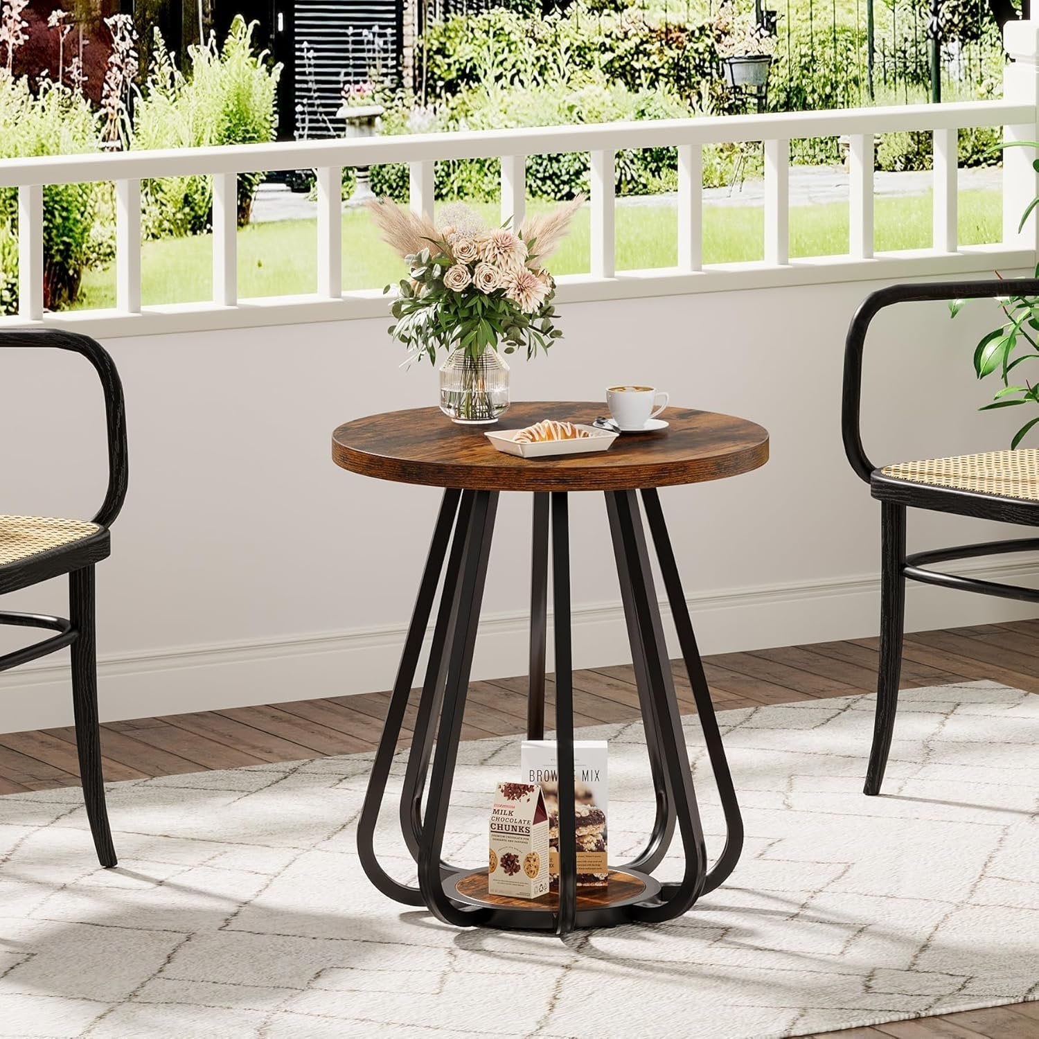 Tribesigns Piccolo tavolino rotondo, tavolino da caffè a 2 livelli con ripiano inferiore