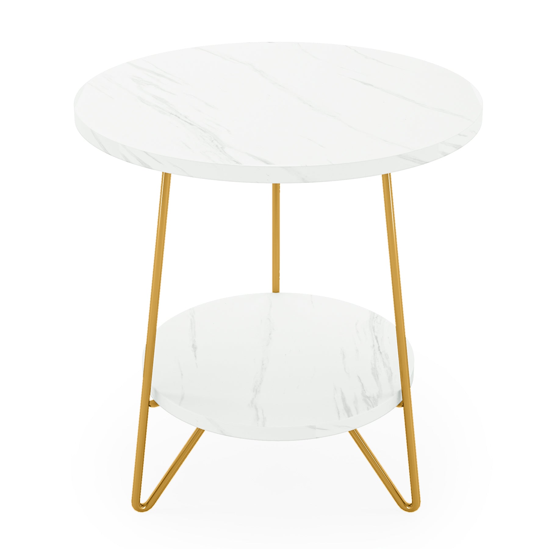 Tribesigns Tavolino Rotondo, Tavolino da Caffè a 2 Ripiani Tavolo in marmo artificiale