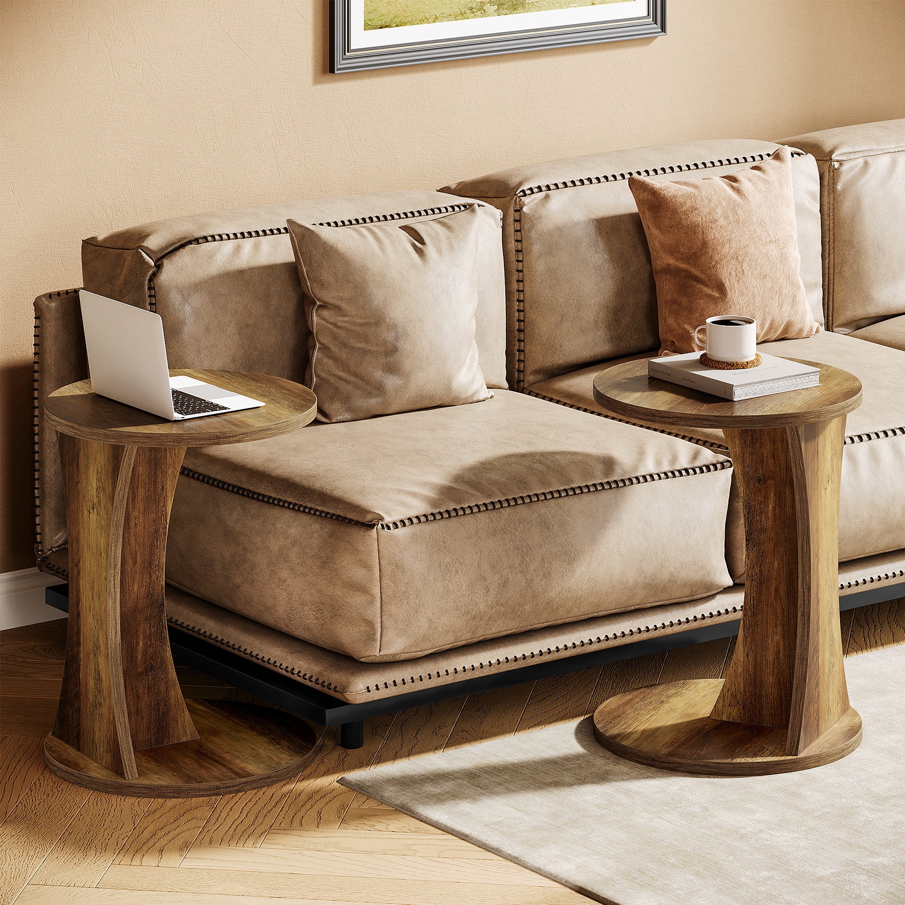 Tribesigns Tavolino laterale, tavolino rotondo da divano tavolino da caffè a forma di C