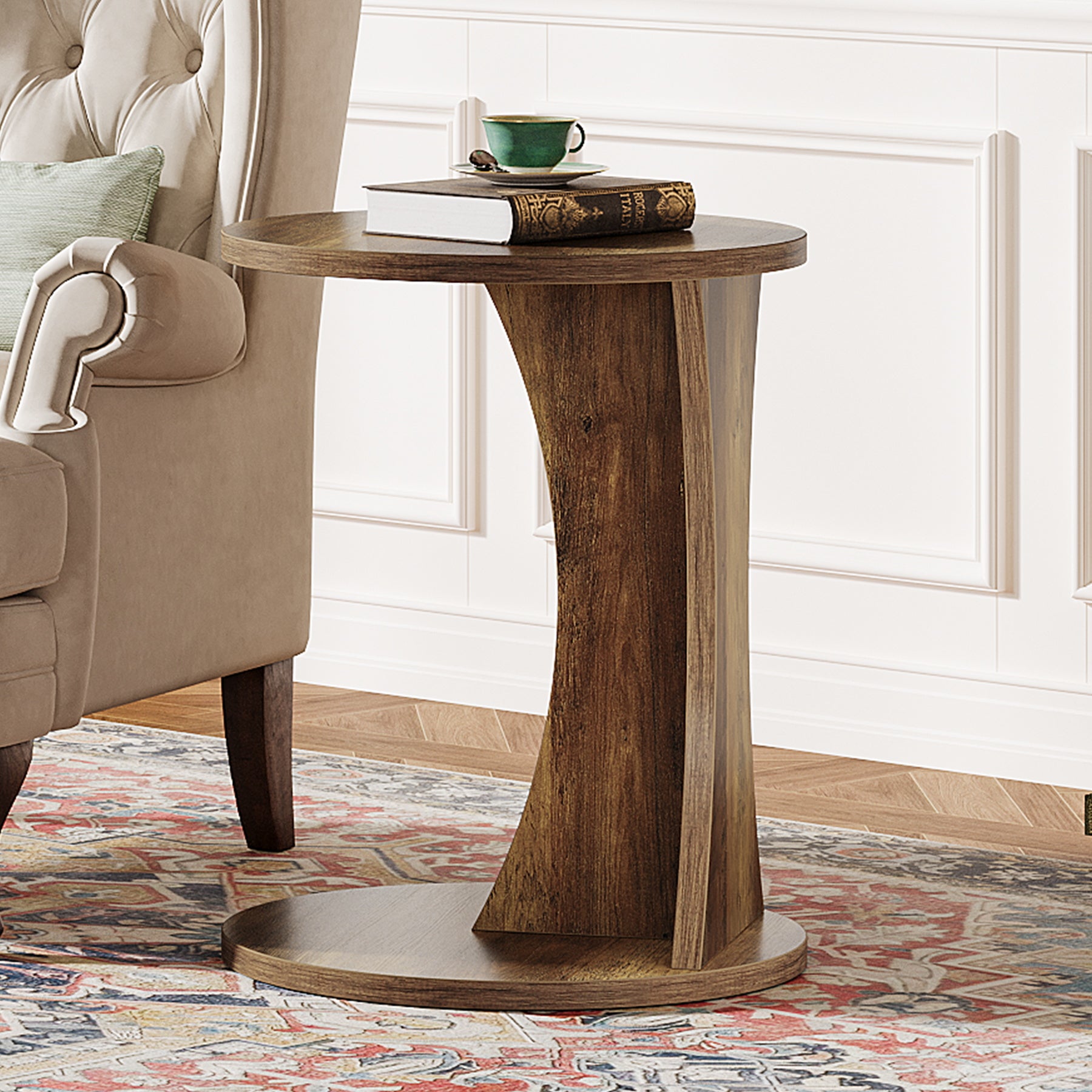 Tribesigns Tavolino laterale, tavolino rotondo da divano tavolino da caffè a forma di C