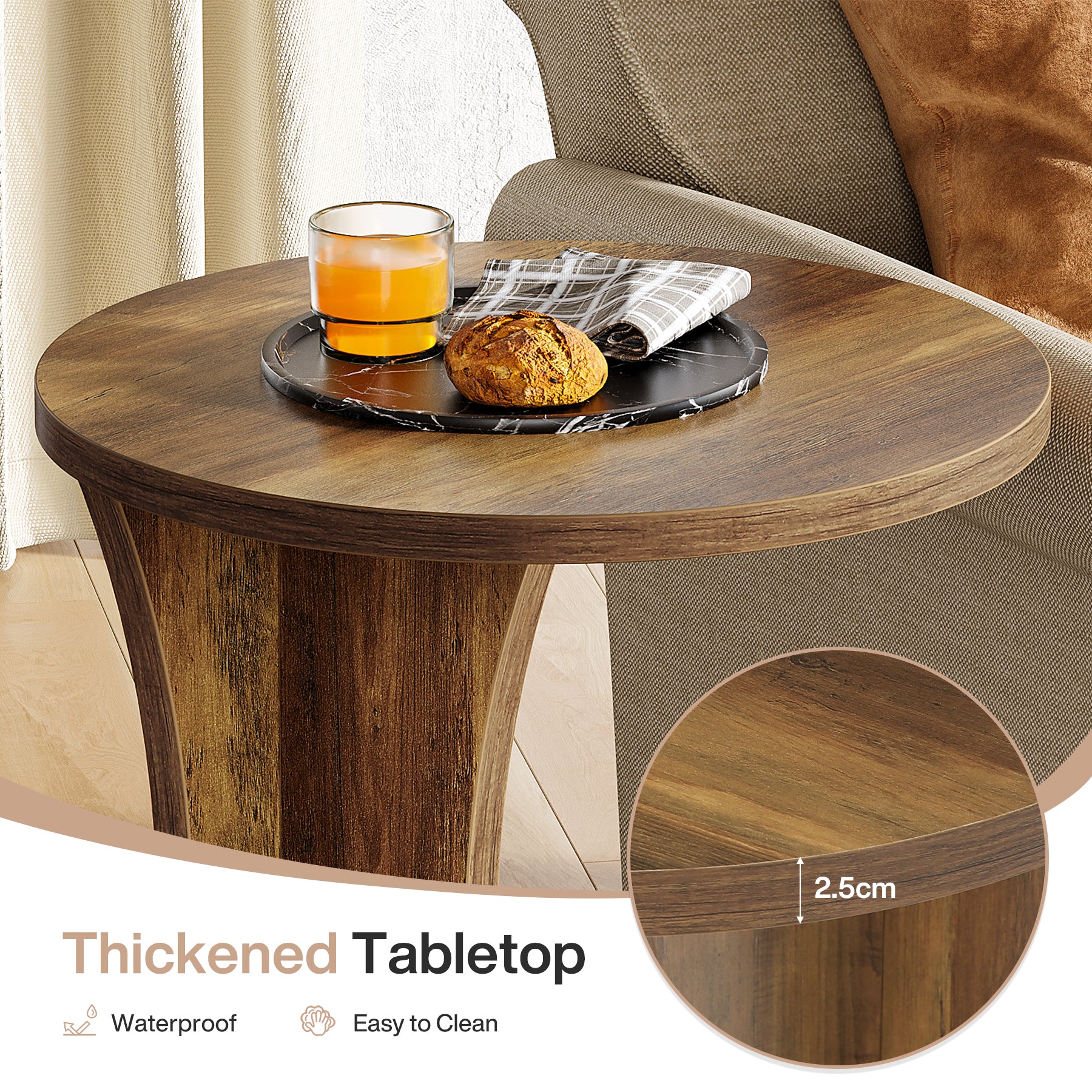 Tribesigns Tavolino laterale, tavolino rotondo da divano tavolino da caffè a forma di C