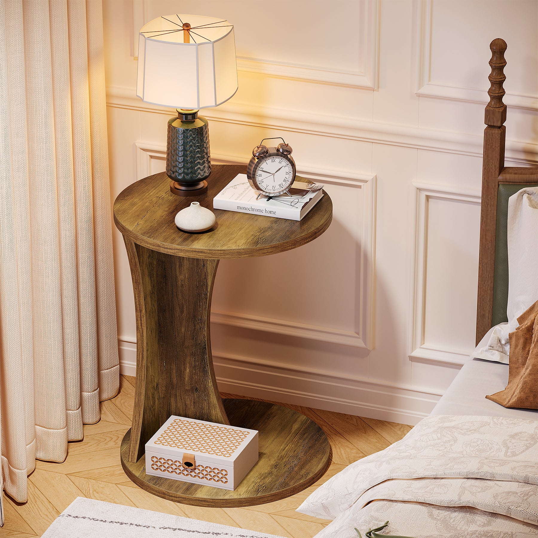 Tribesigns Tavolino laterale, tavolino rotondo da divano tavolino da caffè a forma di C