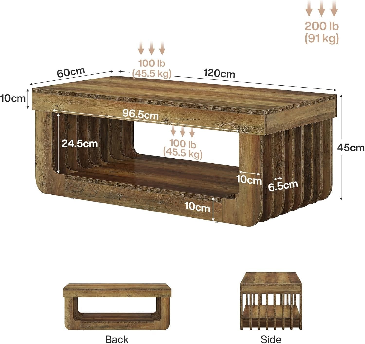 Tribesigns Tavolino salotto, tavolo da centro rettangolare da 120 cm con portaoggetti