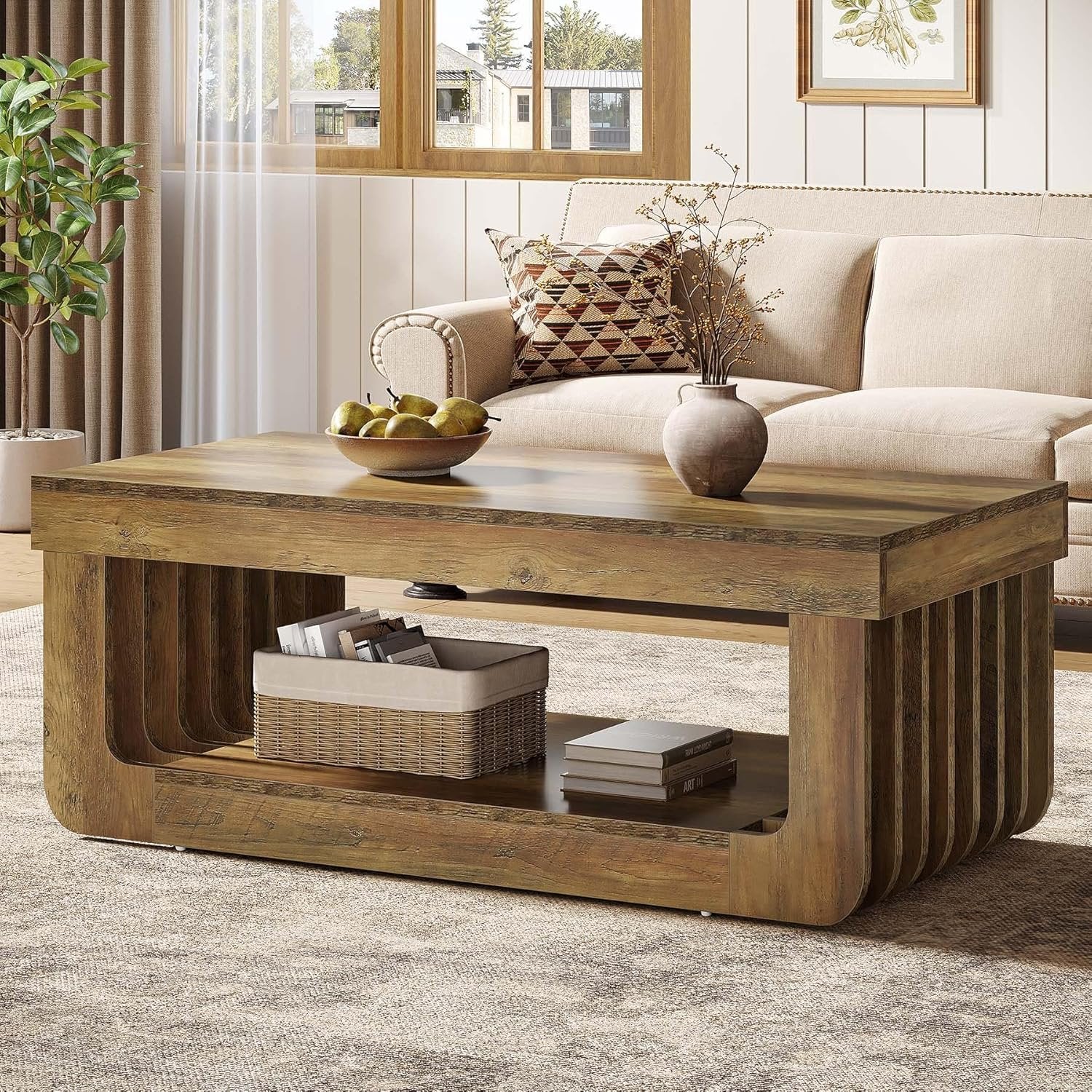 Tribesigns Tavolino salotto, tavolo da centro rettangolare da 120 cm con portaoggetti