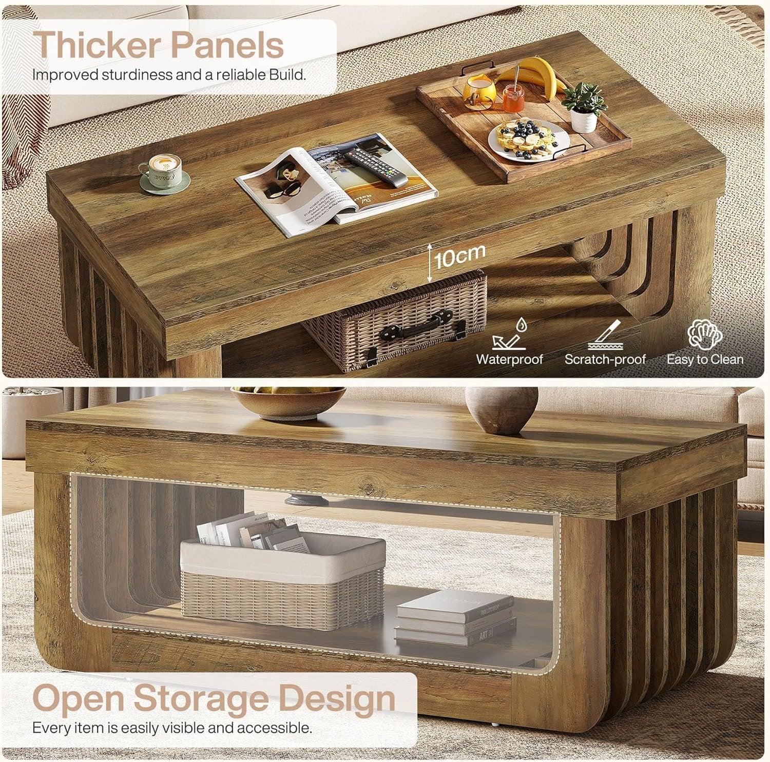 Tribesigns Tavolino salotto, tavolo da centro rettangolare da 120 cm con portaoggetti