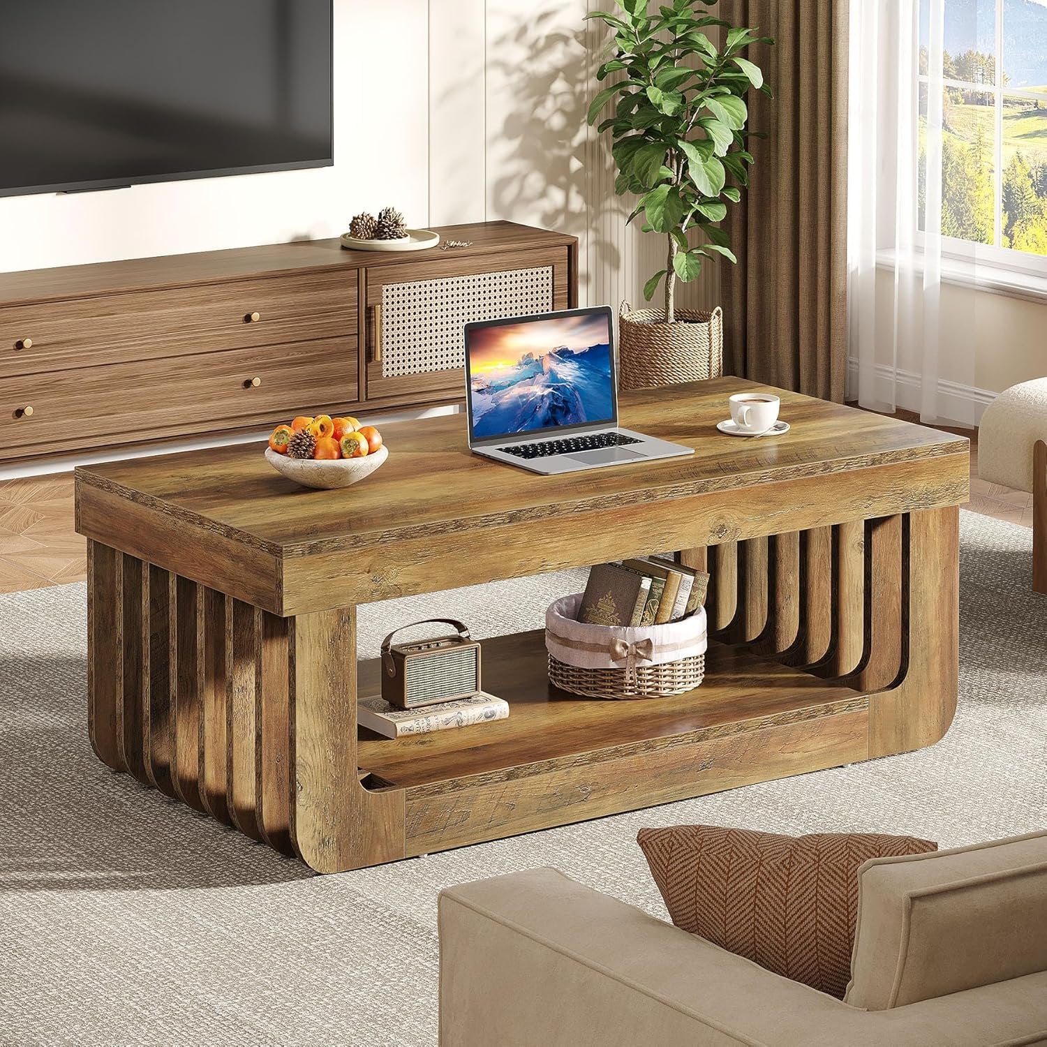 Tribesigns Tavolino salotto, tavolo da centro rettangolare da 120 cm con portaoggetti