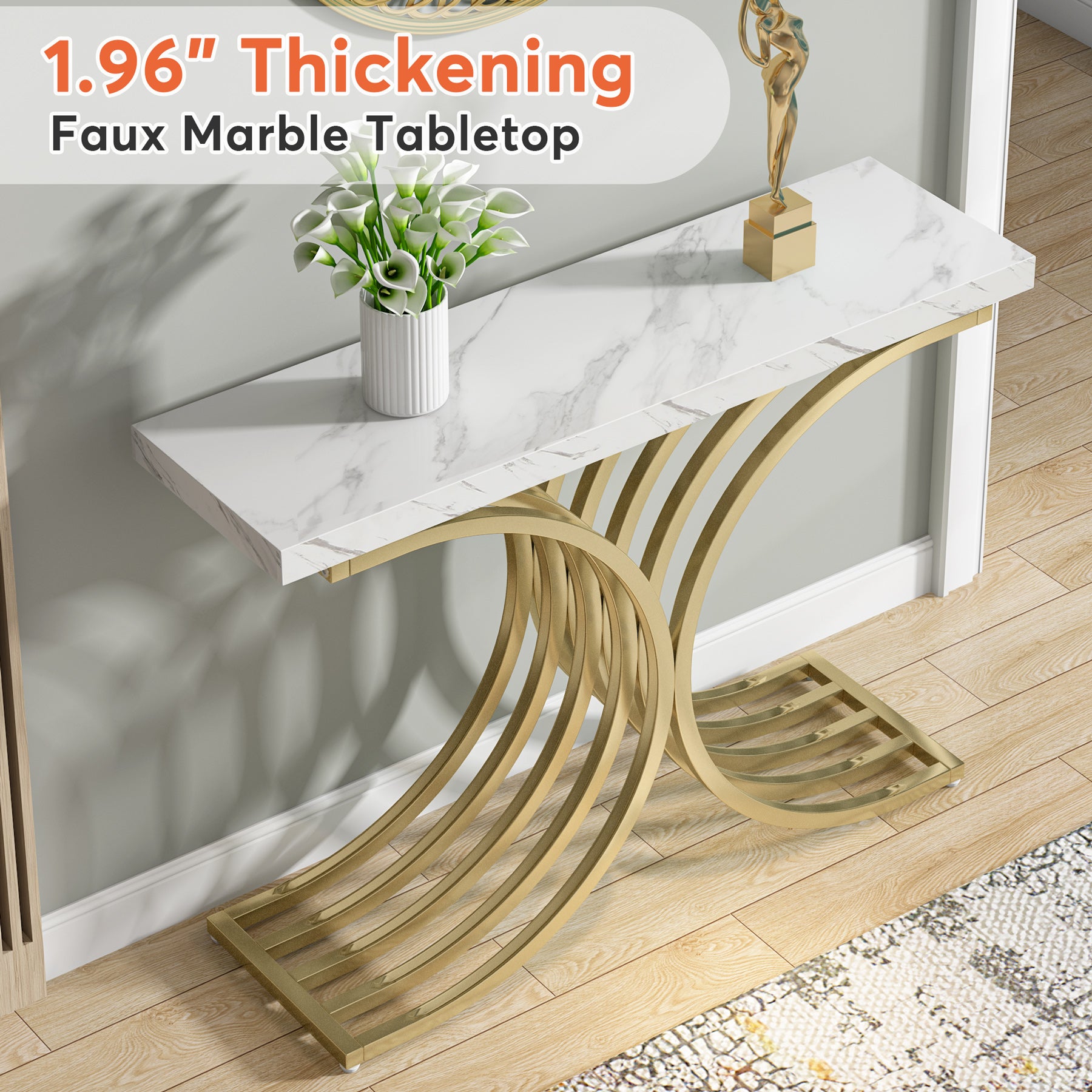 Tribesigns Tavolino sottile consolle con struttura in metallo dorato, Piccolo tavolo da esposizione