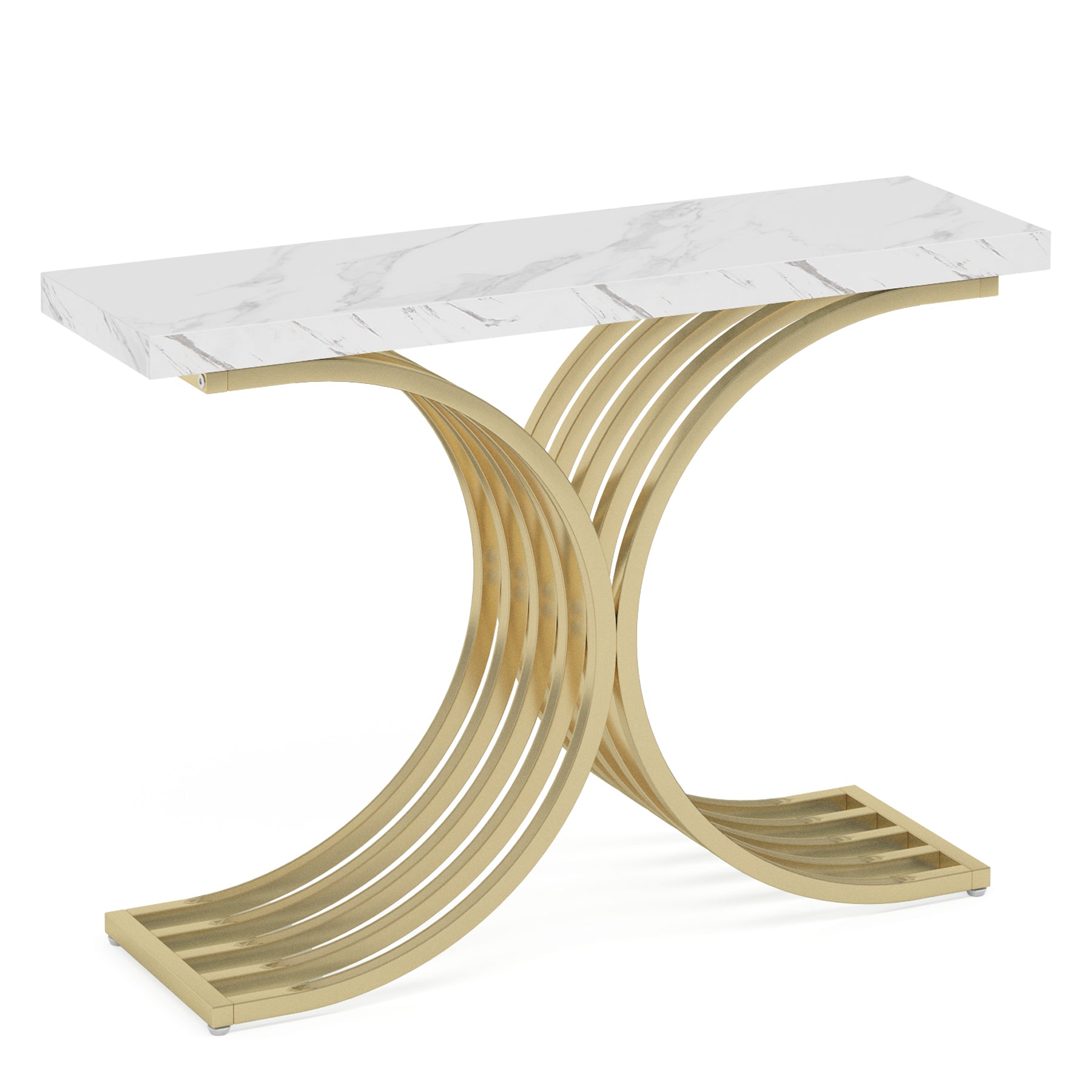 Tribesigns Tavolino sottile consolle con struttura in metallo dorato, Piccolo tavolo da esposizione