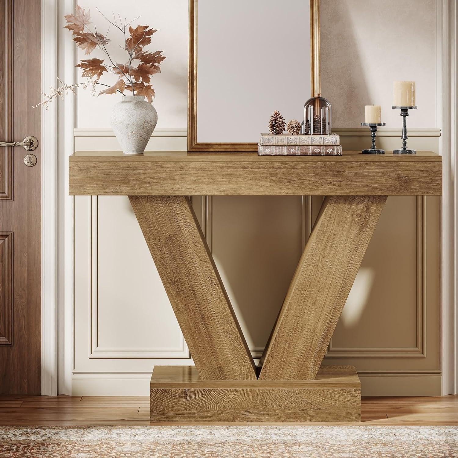 Tribesigns Tavolo consolle da 105 cm, tavolo da ingresso con gambe a V