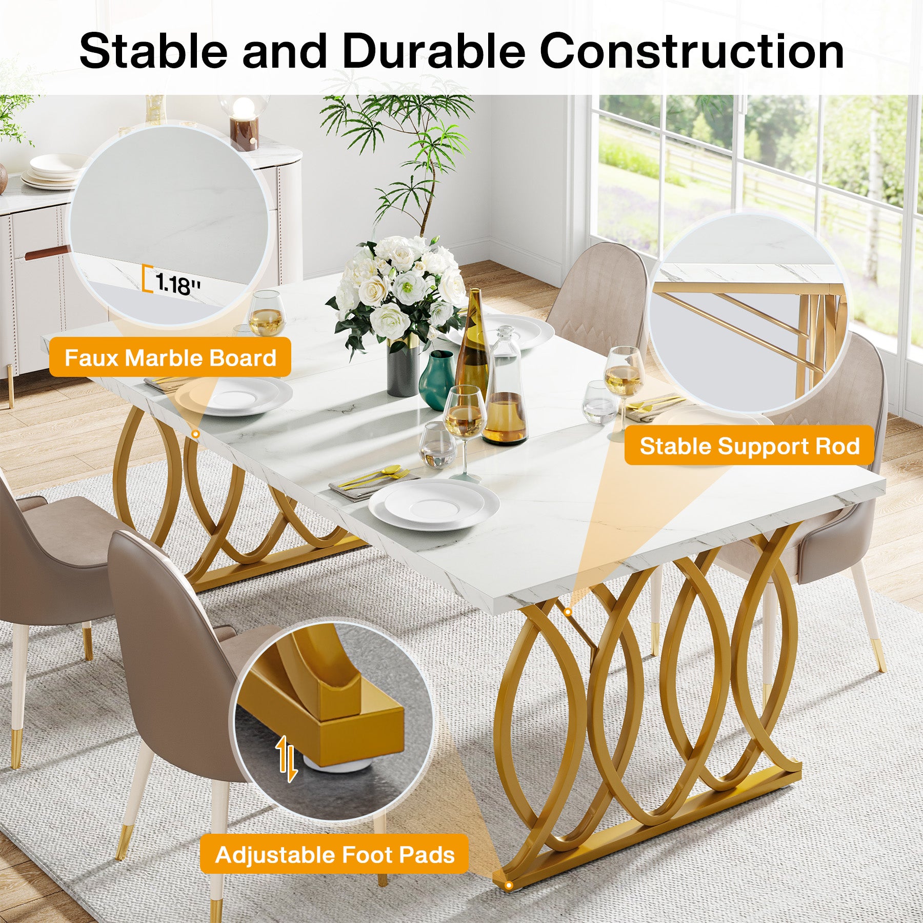 Tribesigns Tavolo da Pranzo 160 CM, Tavolo da Cucina Rettangolare con Geometric Legs