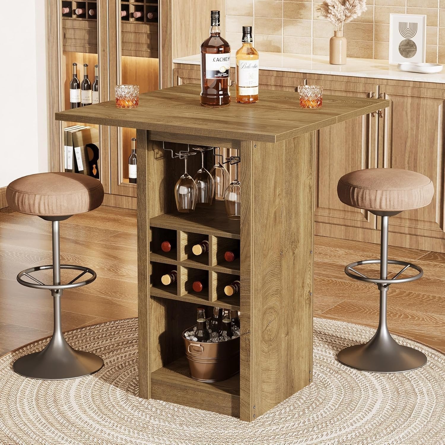 Tribesigns Tavolo da bar, 3 animali Liquor da bistrò a forma di L con scaffalatura