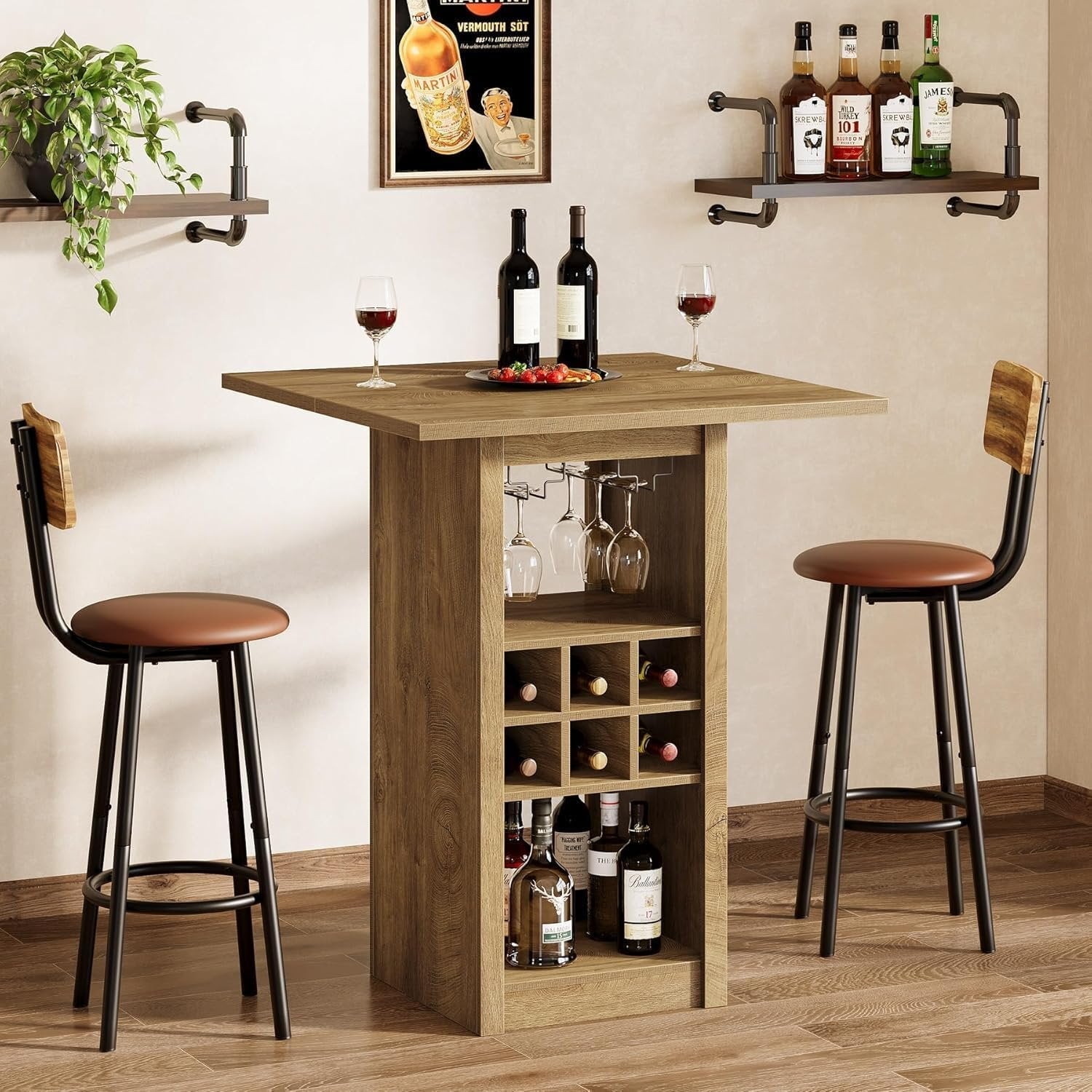Tribesigns Tavolo da bar, 3 animali Liquor da bistrò a forma di L con scaffalatura