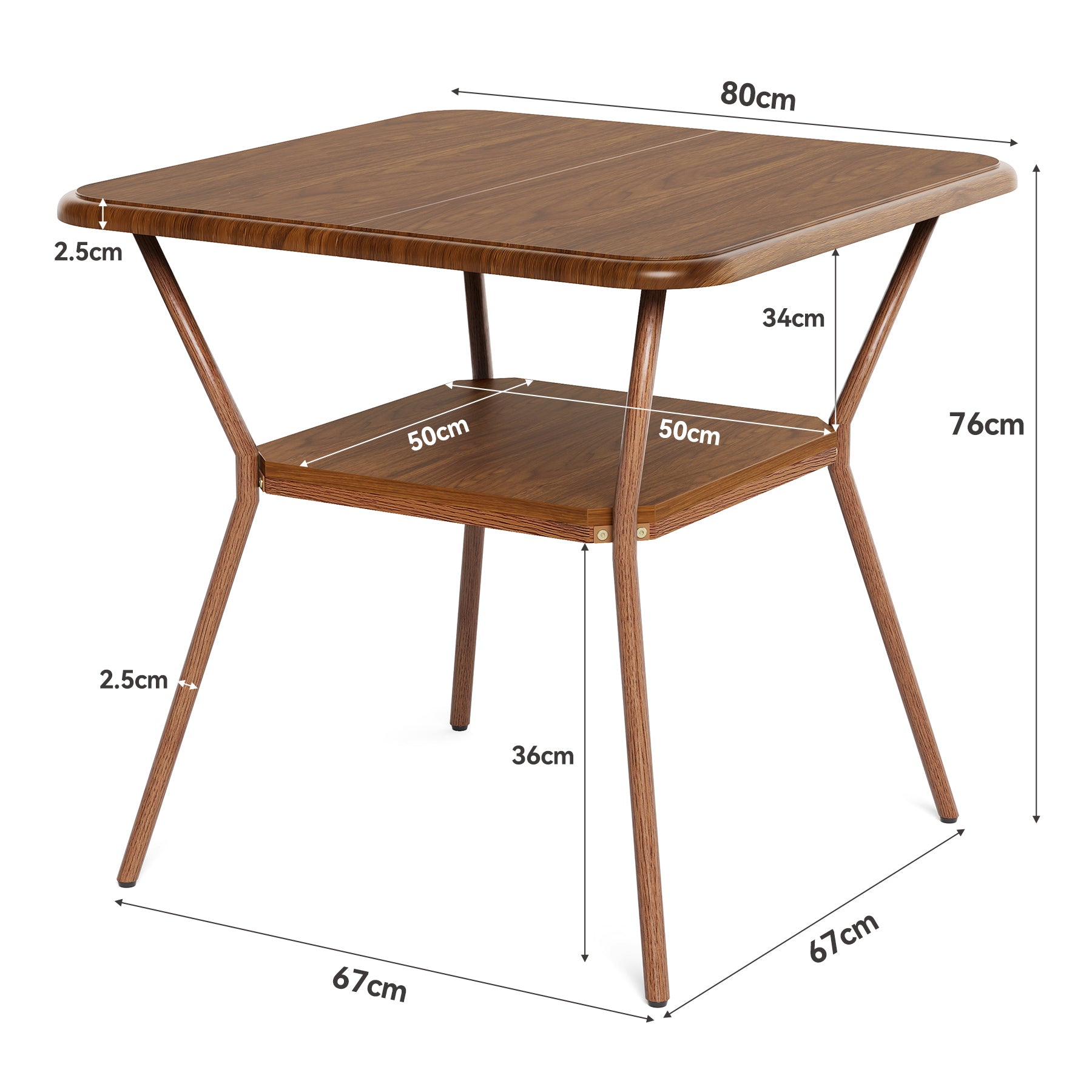 Tribesigns Tavolo da pranzo da 80 cm, tavolo da cucina quadrato a 2 piani per 2-4 persone