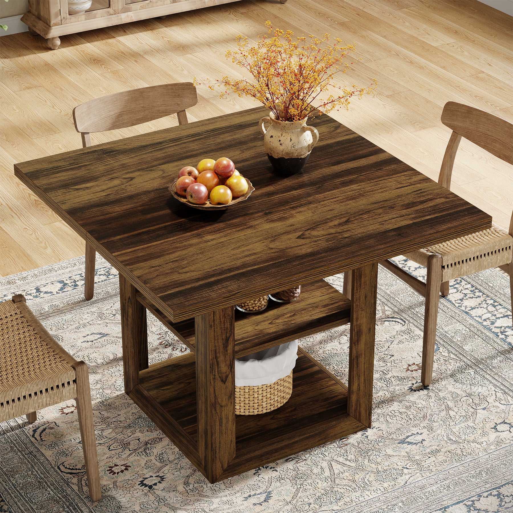 Tribesigns Tavolo da pranzo da 80 cm, tavolo da cucina quadrato con ripiano a 2 livelli per 4