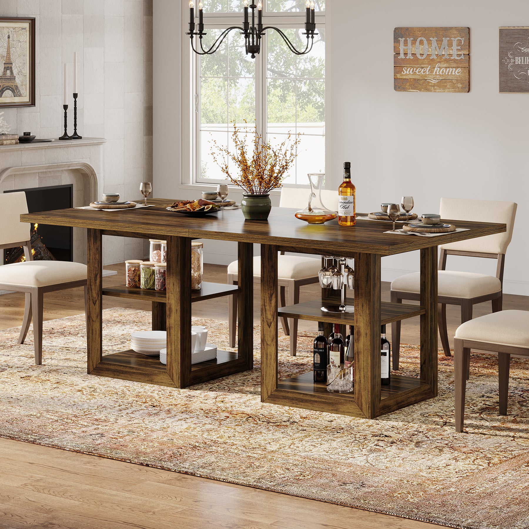 Tribesigns Tavolo da pranzo da 80 cm, tavolo da cucina quadrato con ripiano a 2 livelli per 4