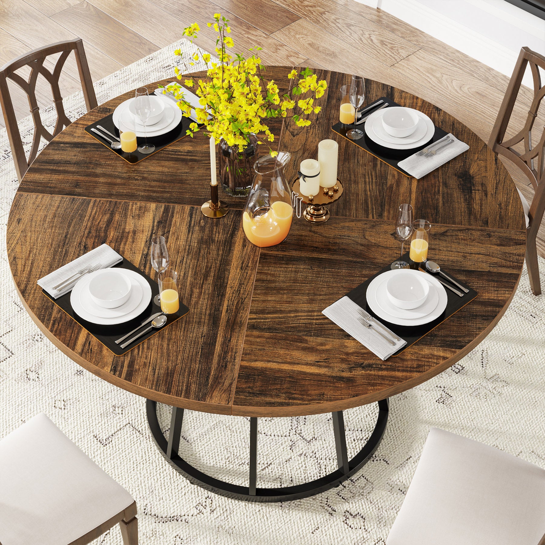 Tribesigns Tavolo da pranzo rotondo, tavolo da cucina da 110 cm per 4 persone