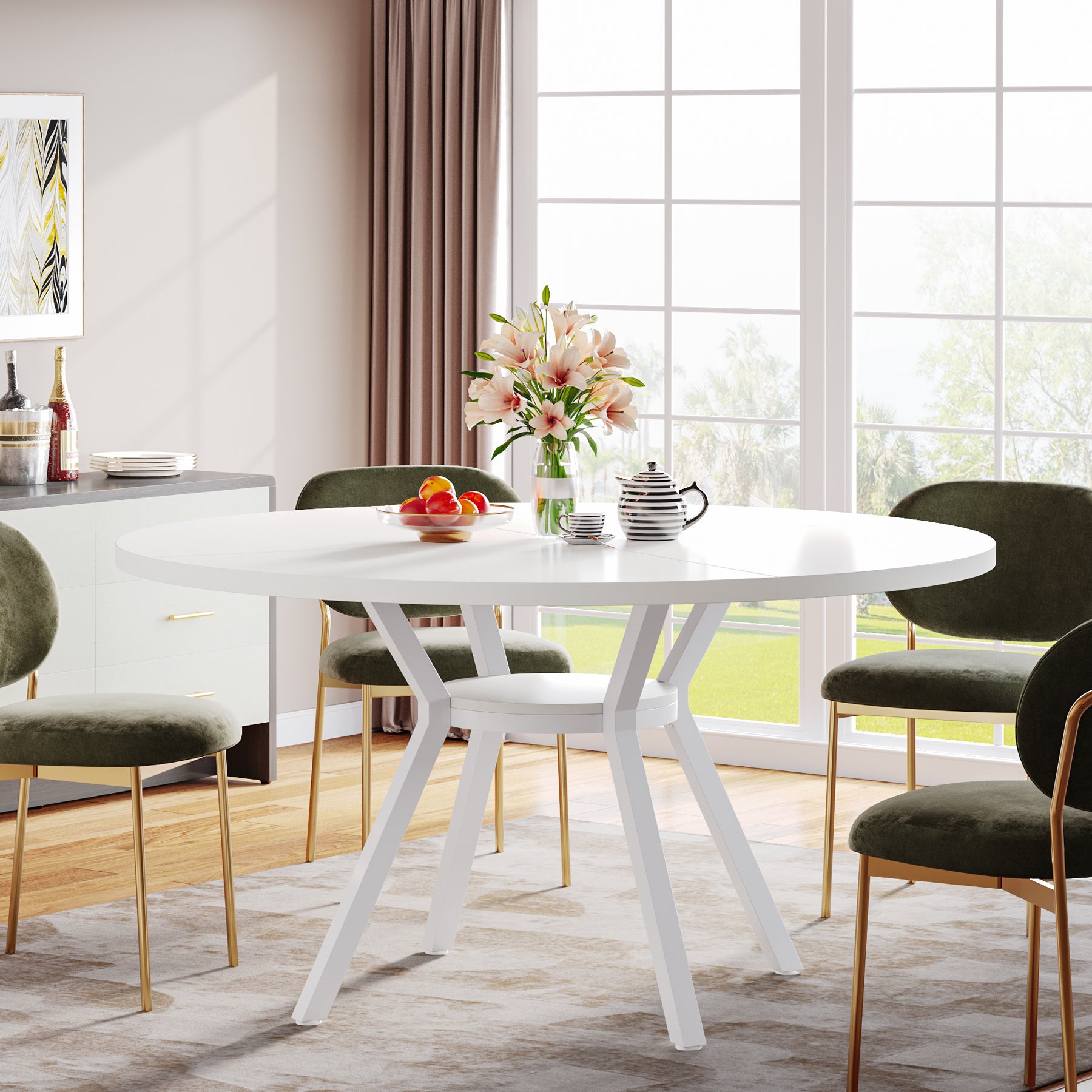 Tribesigns Tavolo da pranzo rotondo, tavolo da pranzo da cucina moderno da 120 cm per 4