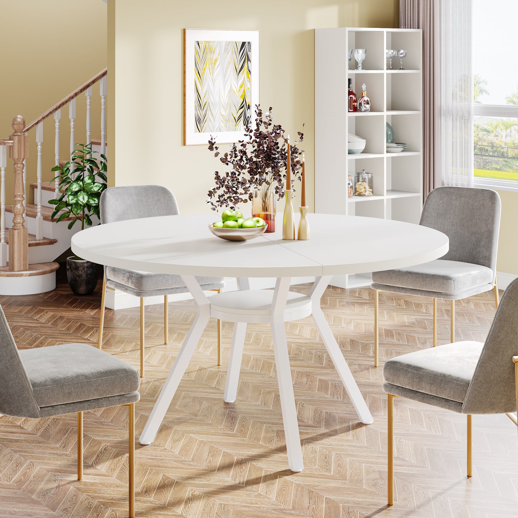 Tribesigns Tavolo da pranzo rotondo, tavolo da pranzo da cucina moderno da 120 cm per 4